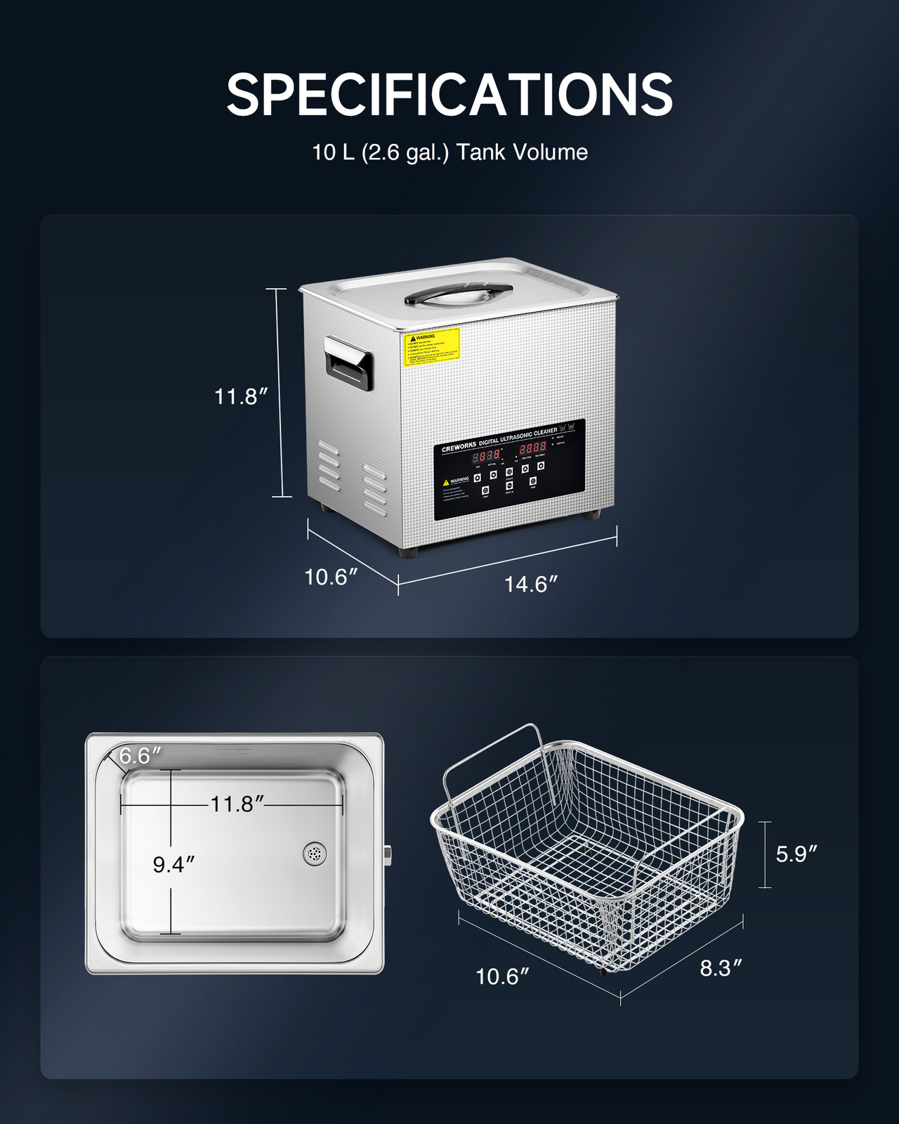 CREWORKS 10L Ultrasonic Cleaner for Machine Parts Auto Tool Jewelry Watch