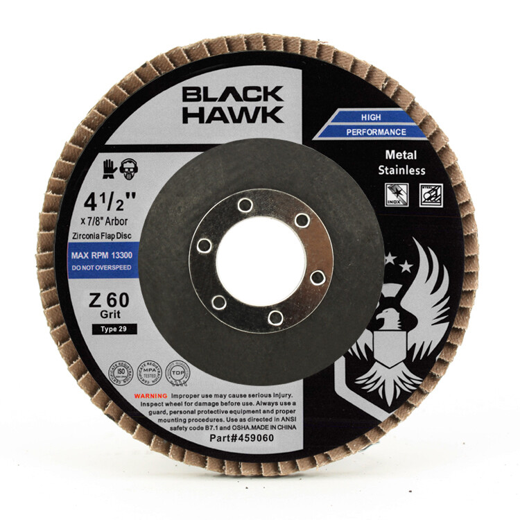100 Pack 4.5″ x 7/8″ Black Hawk 60 Grit Zirconia Flap Disc Grinding Wheels T29