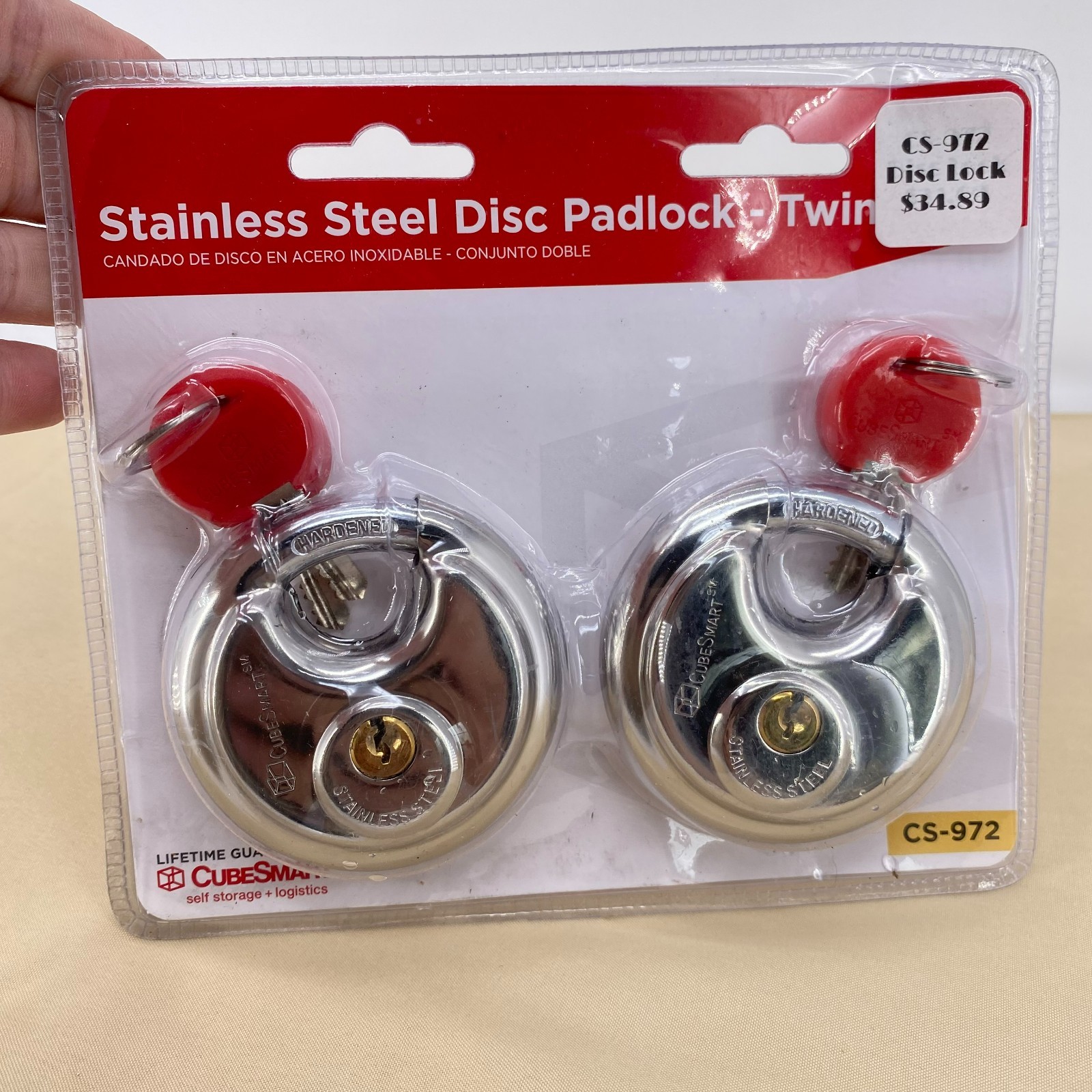 (QTY 2) CubeSmart Disc 2-3/4″ Padlock Twin Stainless Steel CS-972