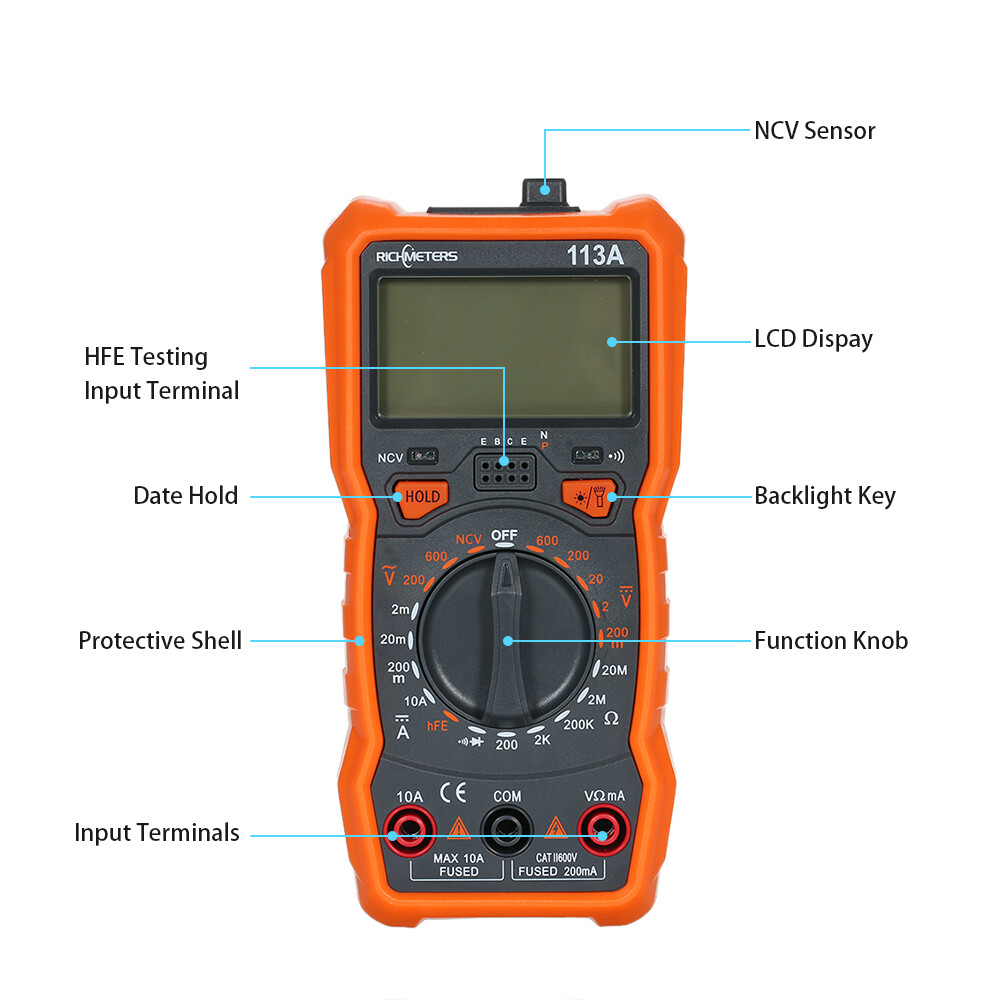 RICHMETERS RM113A NCV Digital Multimeter HFE AC/DC Voltage Measuring Meter I6L7