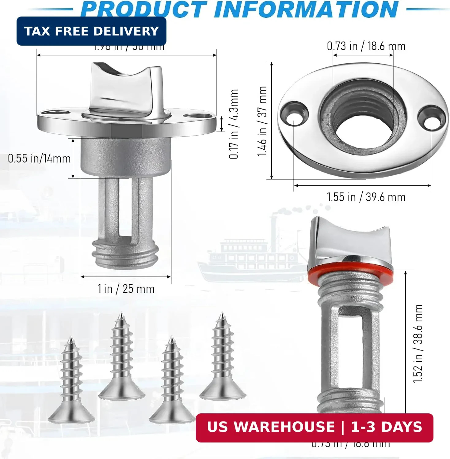 Ripeng 2 Pcs 316 Stainless Steel Boat Marine Grade Drain Plug Fits 1″ Hole – Thr