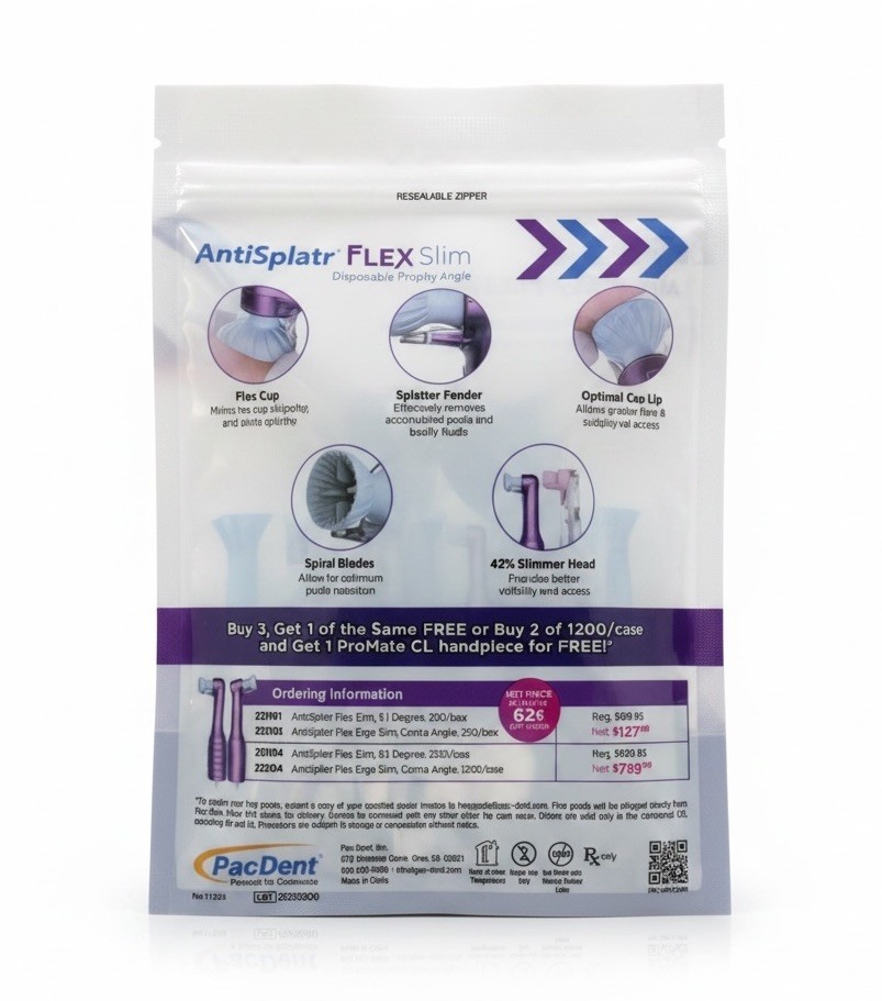 Pac-Dent AntiSplatr FLEX Slim Disposable Prophy Angles 3Ct Sample Pack Dental