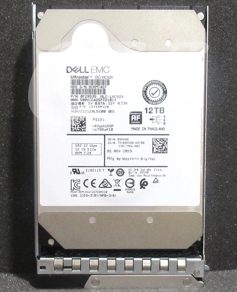 9HXK6 HUH721212AL5200 Dell GEN14 12TB 7.2K RPM12Gb/s 3.5″SAS SERVERHDD HardDrive