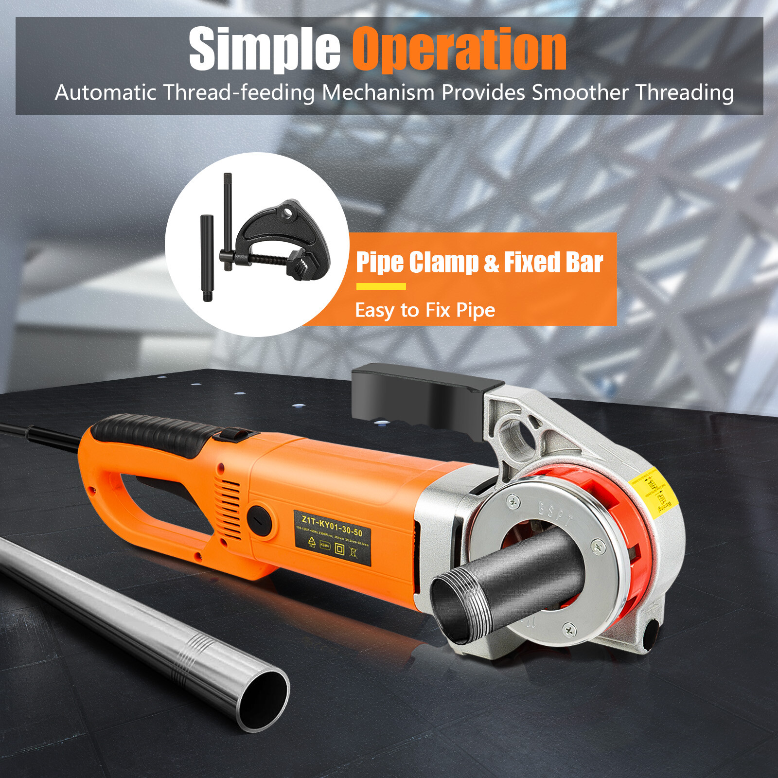 2300W Electric Threading Machine with 6 Dies, Portable Pipe Threading Tool Set