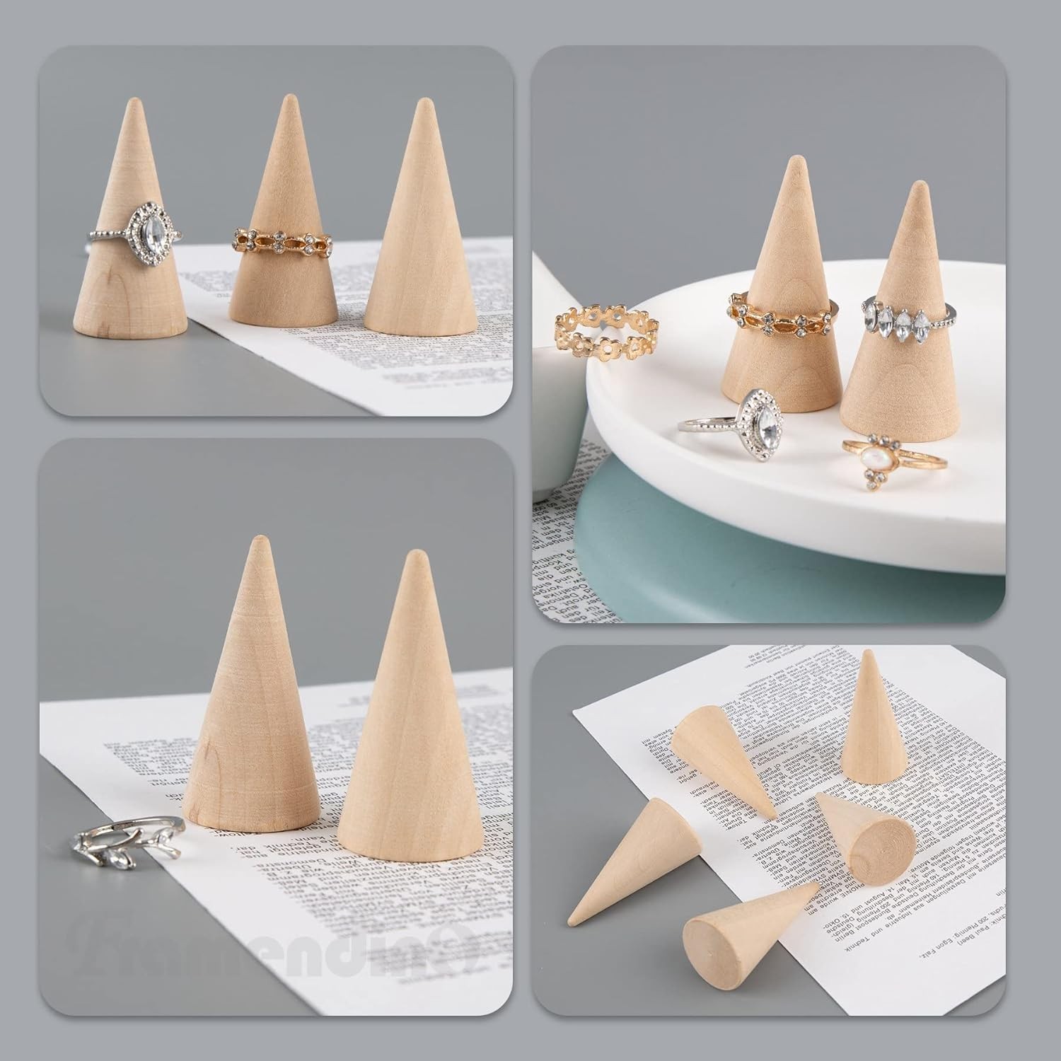 Framendino, 20 Pack Wood Cone Ring Display Stand 20 Pack, Vertical Shaped