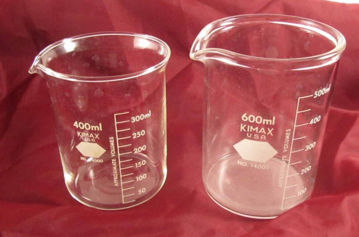 Lot of 2 Kimax 14000 400mL & 14005 600mL Glass Beakers