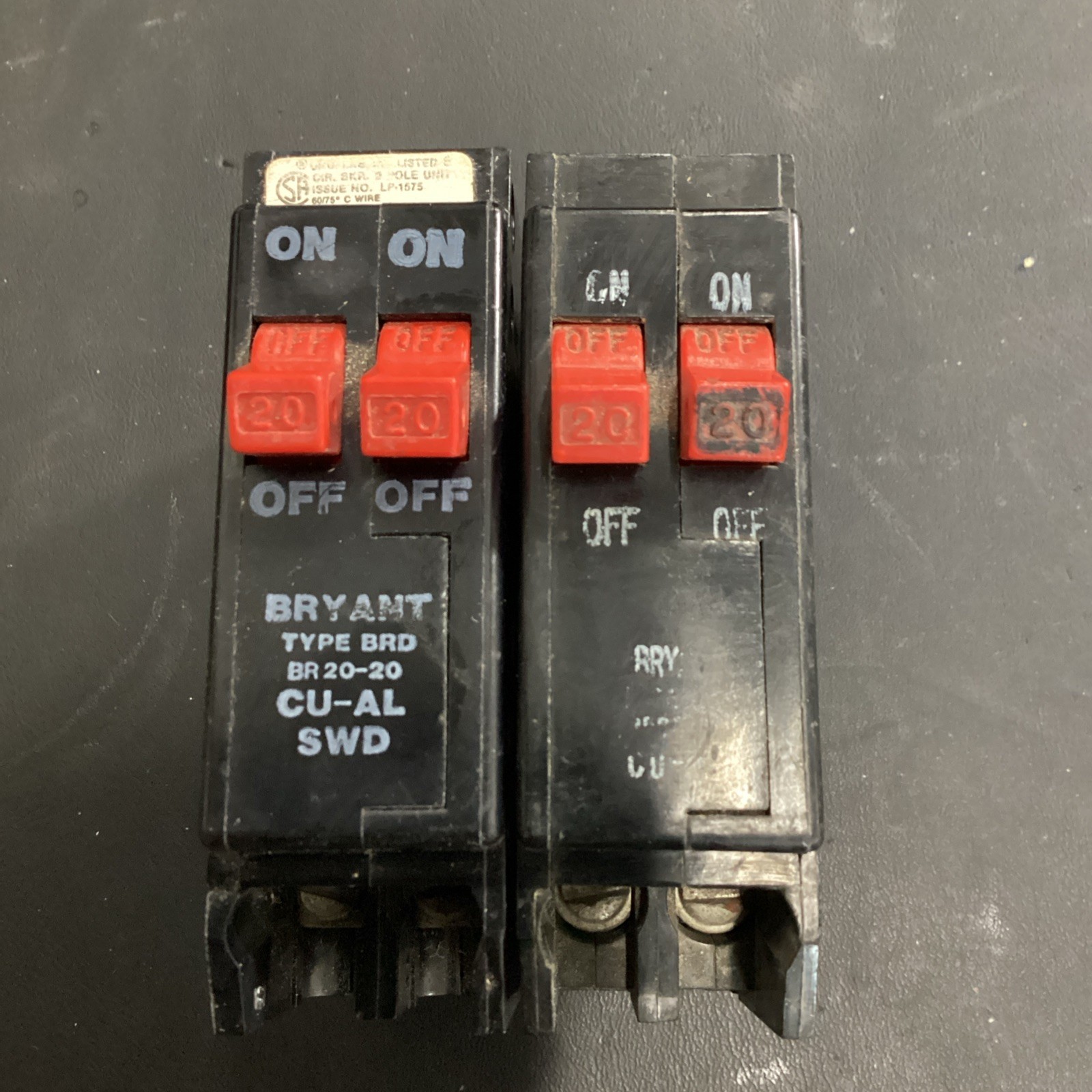 Lot Of 2 Bryant BR2020 Type BRD 20-20 AMP Twin Pole Used (CHIPPED)