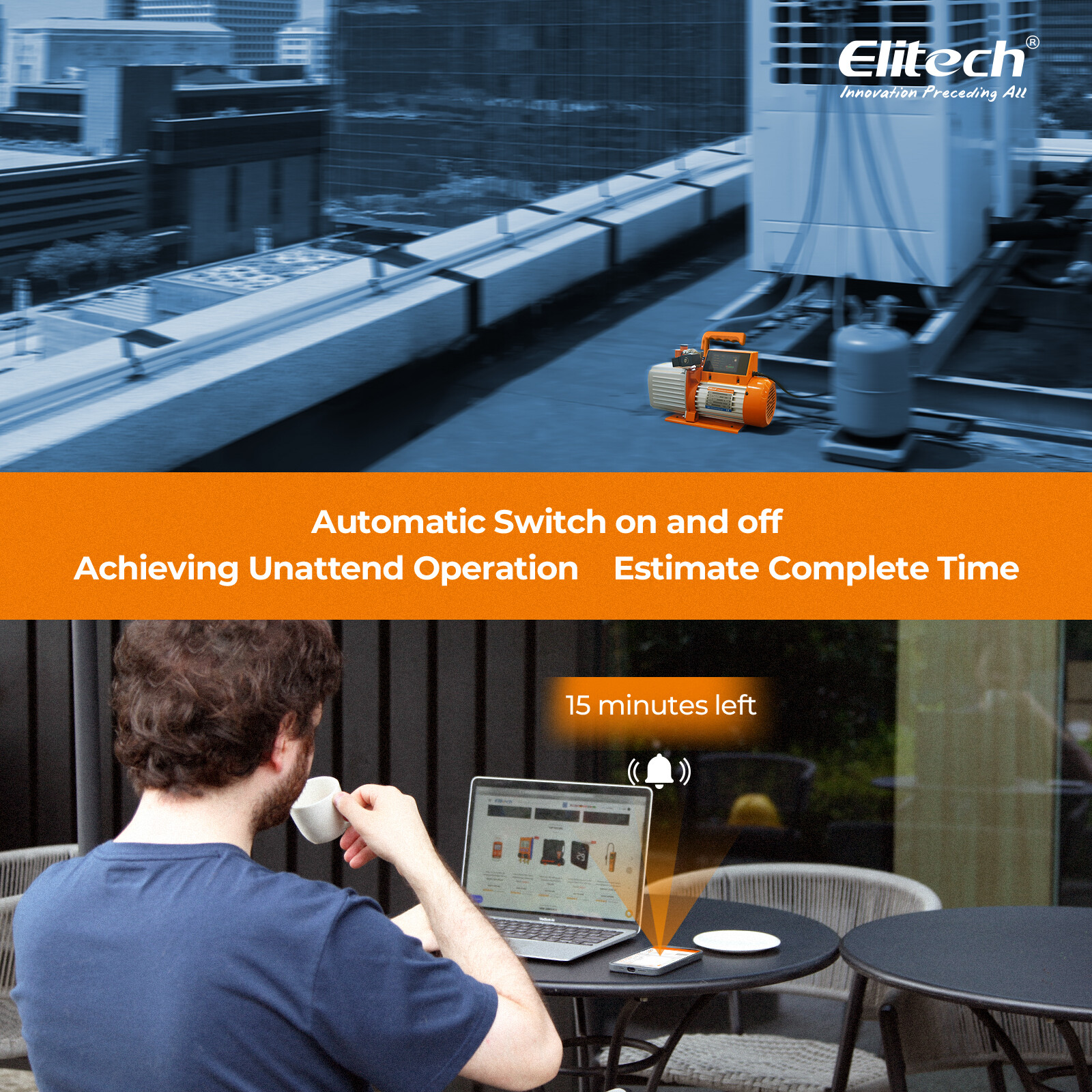 Elitech Vacuum Pump 2 Stage Intelligent HVAC Refrigerant Recharging Touch Screen