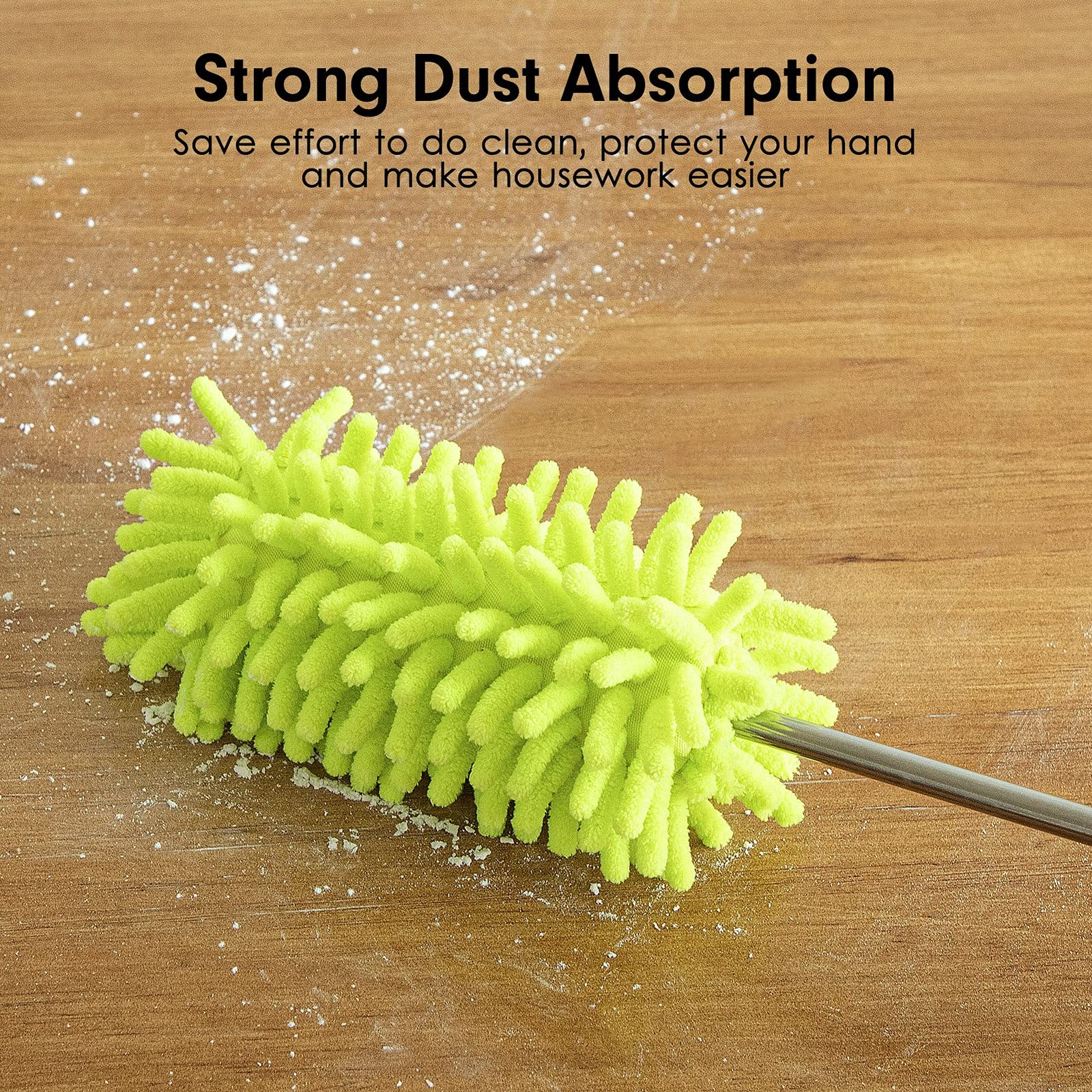Duster for Cleaning, 10-29″ Extension Pole, 2 Washable 2 Attachments, Green