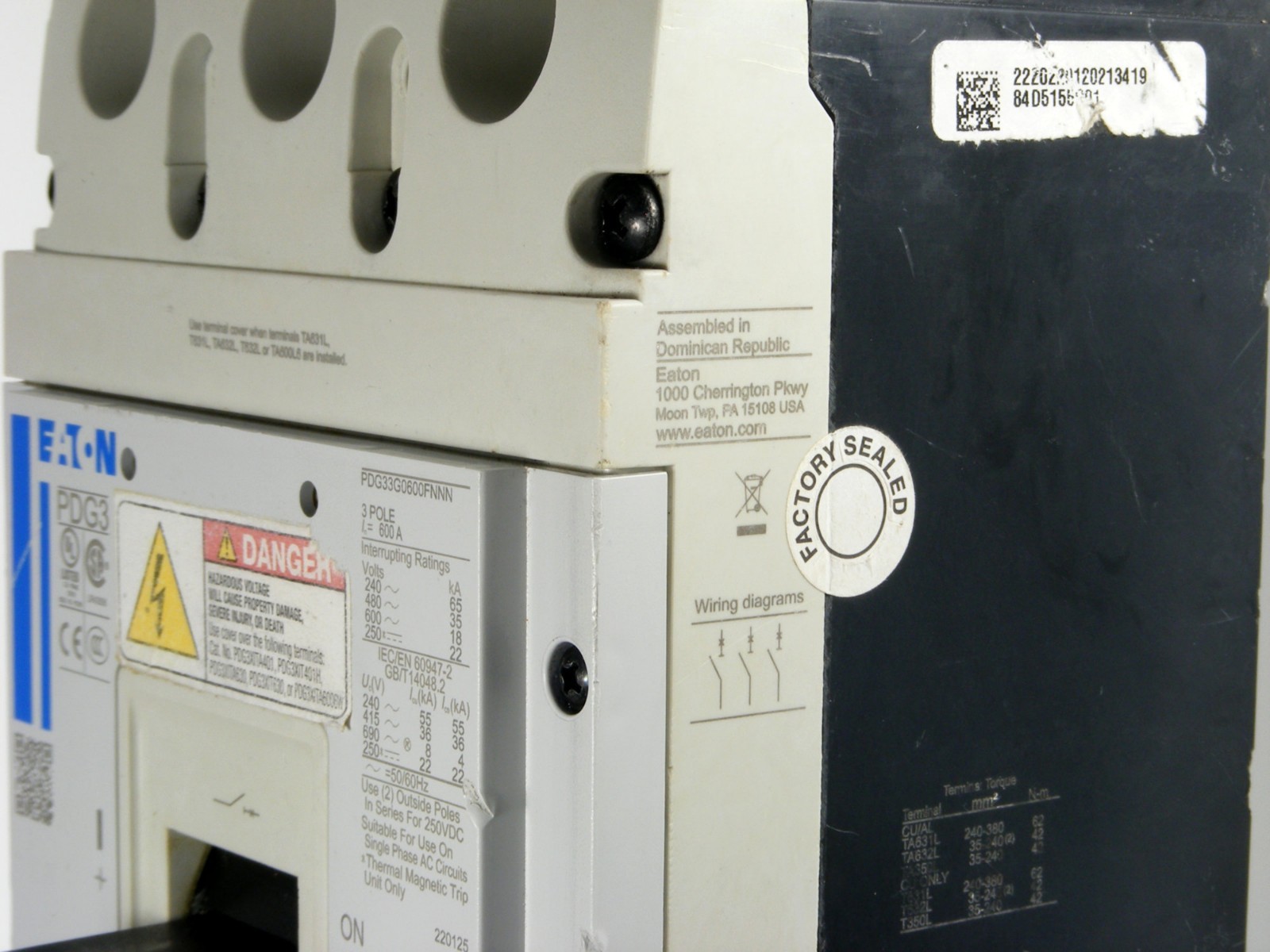USED Eaton PDG33G0600TFAN Circuit Breaker Assembly, TMTU, 3P 600A 600V 35kA@480V