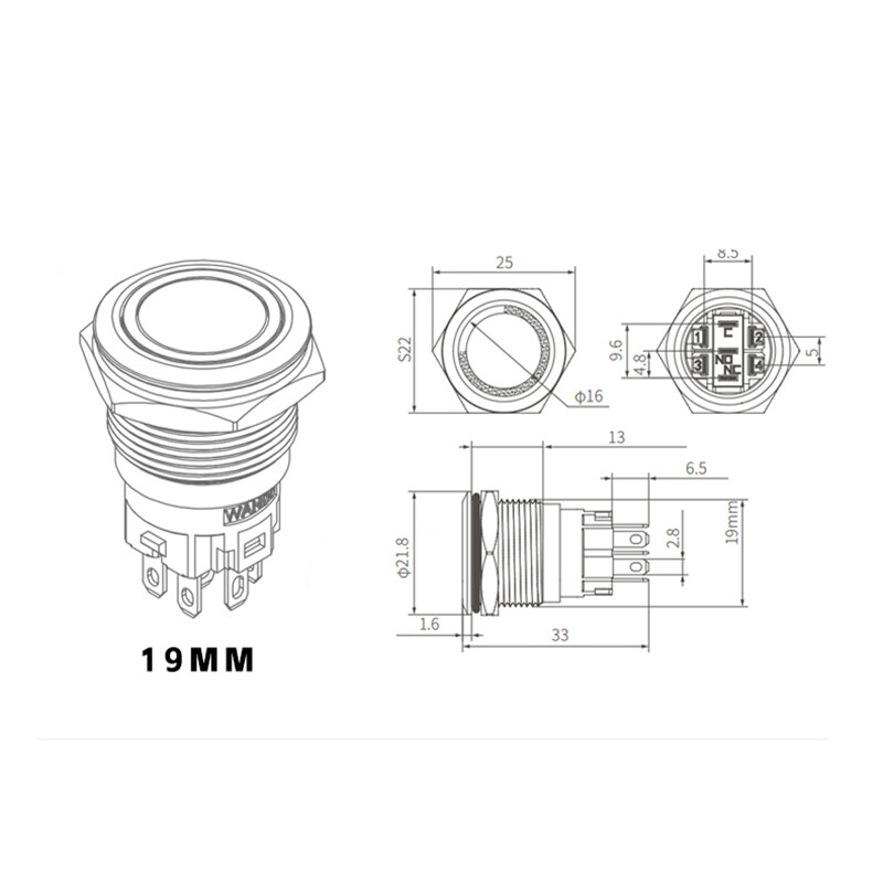12/16/19/22mm Waterproof Momentary / Latching LED Push Button Switch Metal 3~24V