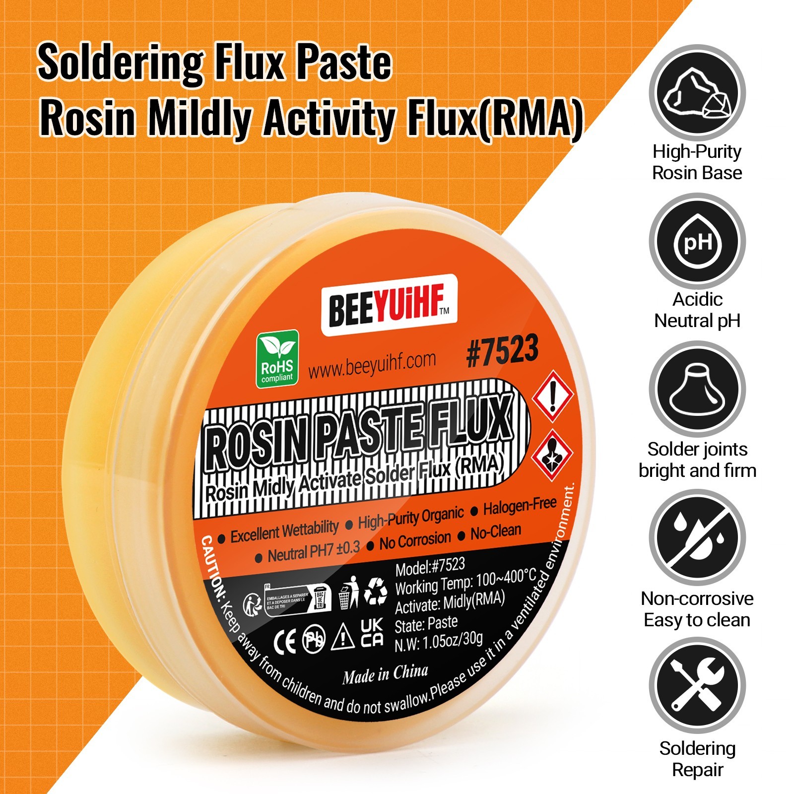 BEEYUIHF RMA-7523 ROSIN Solder Paste Flux BGA Rework Reflow SMT SMD