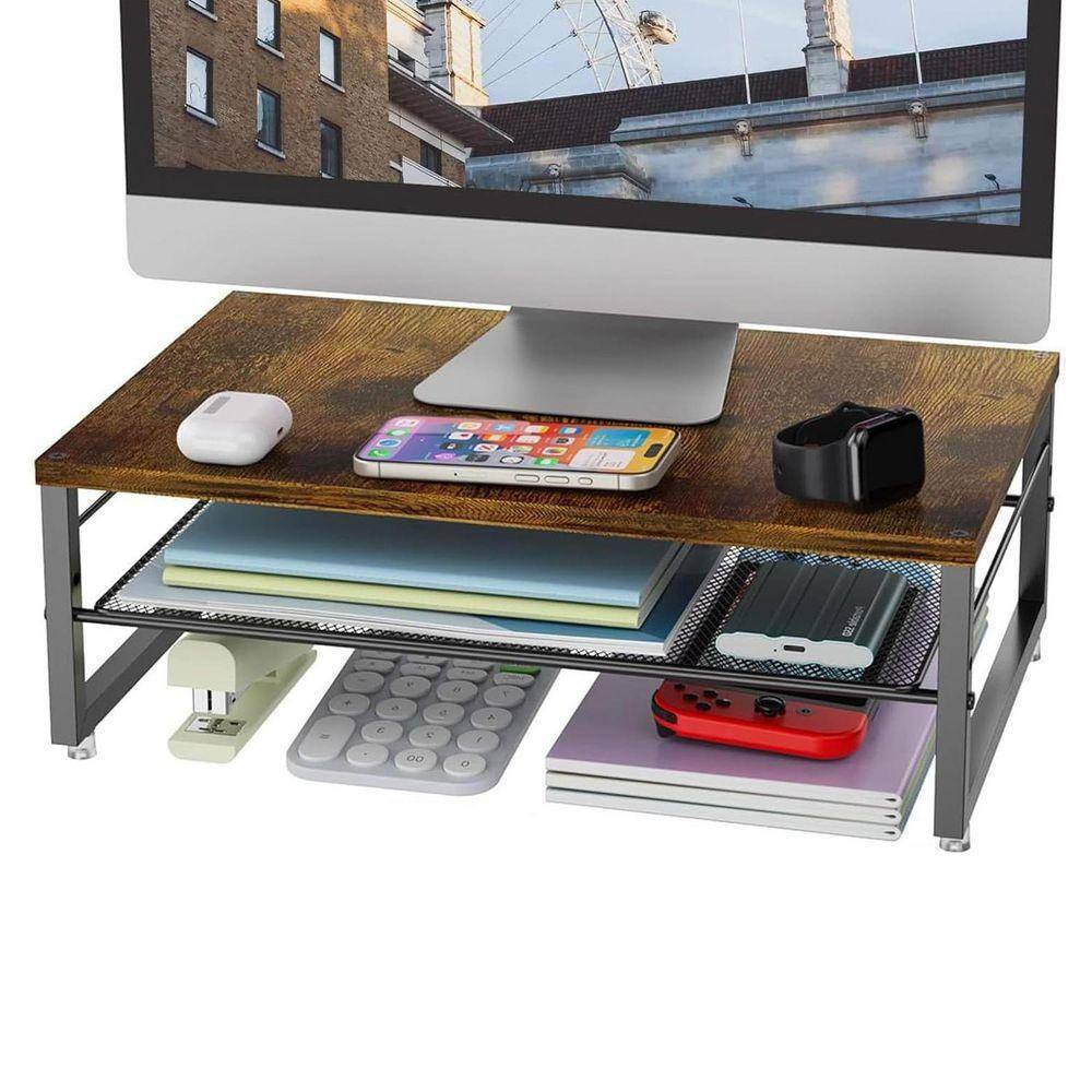 Brown 15.5 In. X 5.5 In. Metal Modern Desk Organizers with Storage Shelf, 2 Pack
