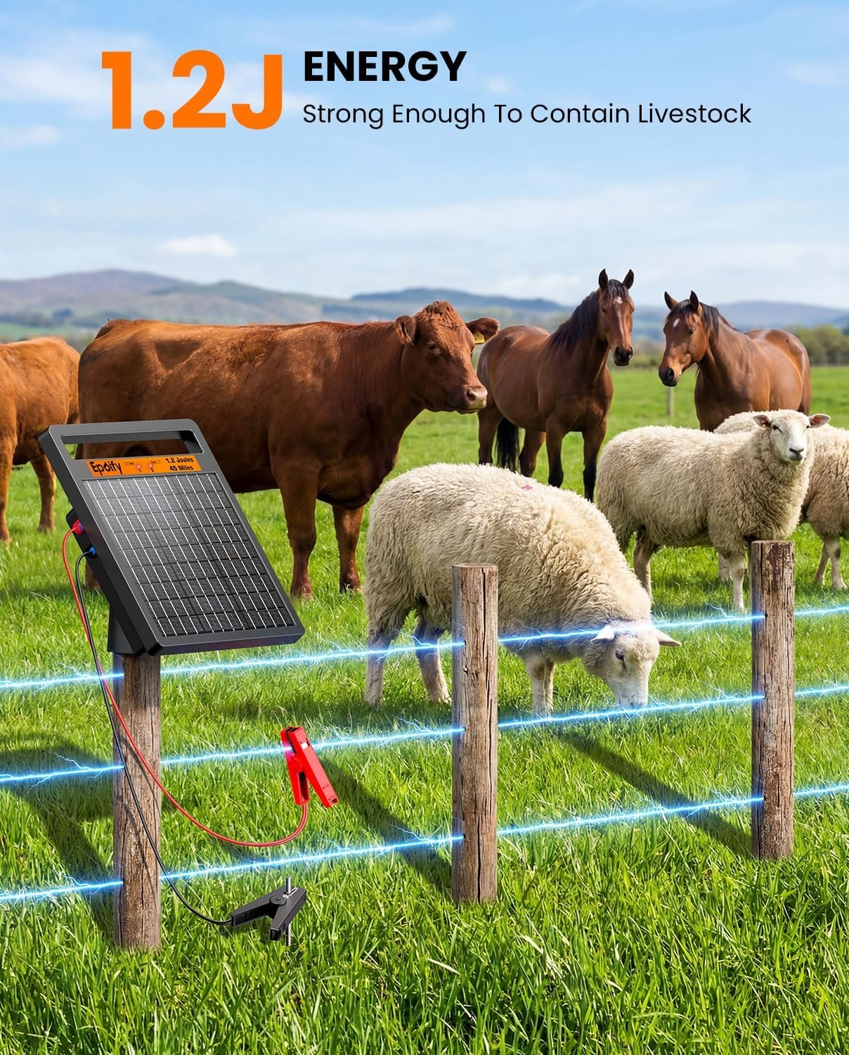 1.2J Solar Fence Energizer 45 Miles All-Weather Solar Electric Fence Charger