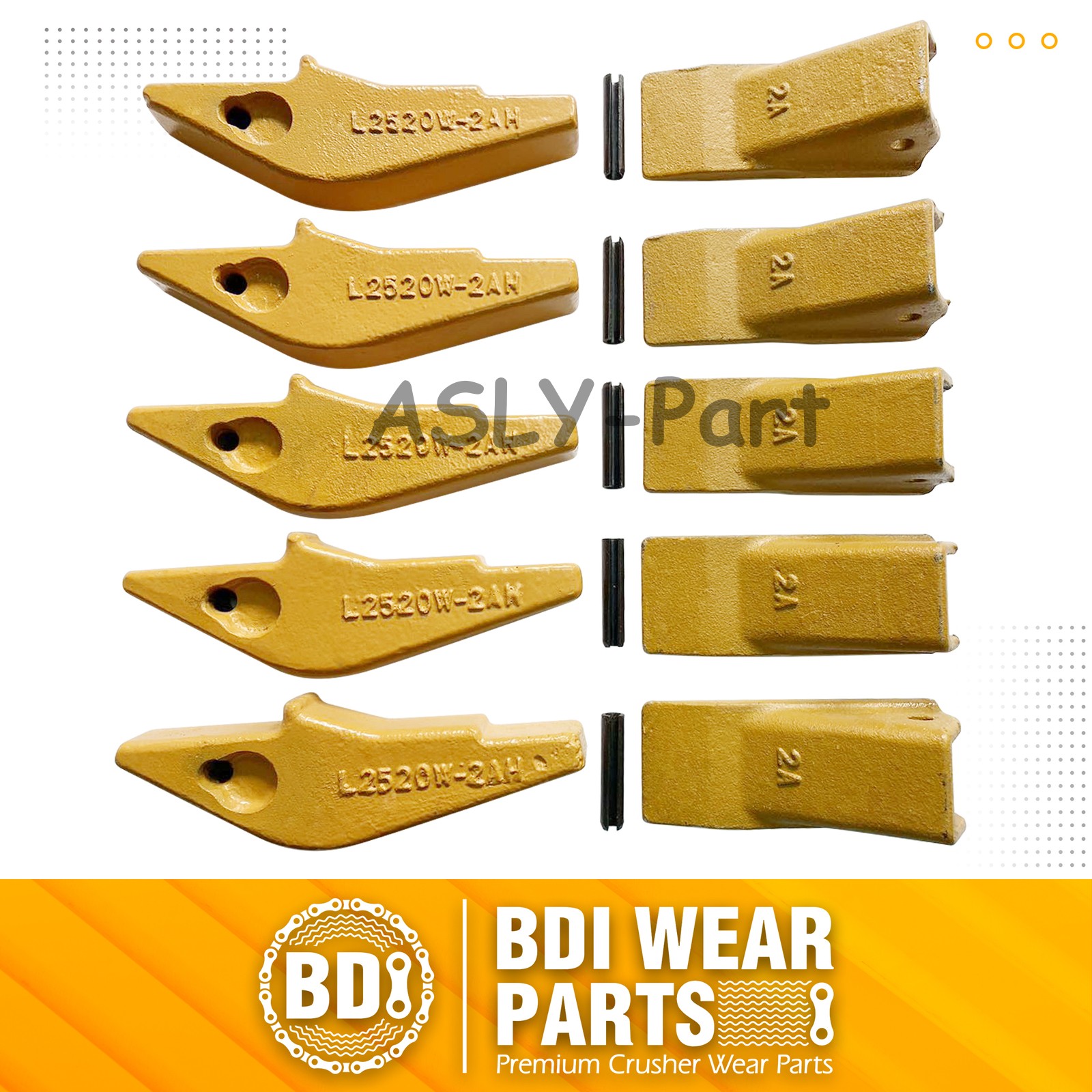 Weld-on Flush Mount L2520N-2AH Bucket Shanks 2A Bucket Teeth with Pins 5 Set