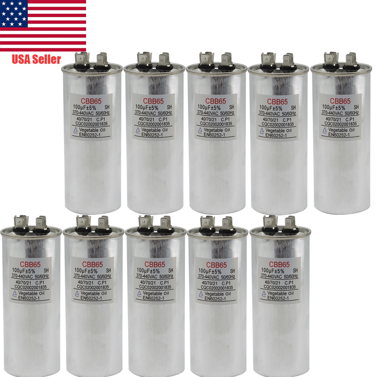 100uF 370 V 440 V VAC High Quality Motor Run Capacitor CBB65 – 10 Pack