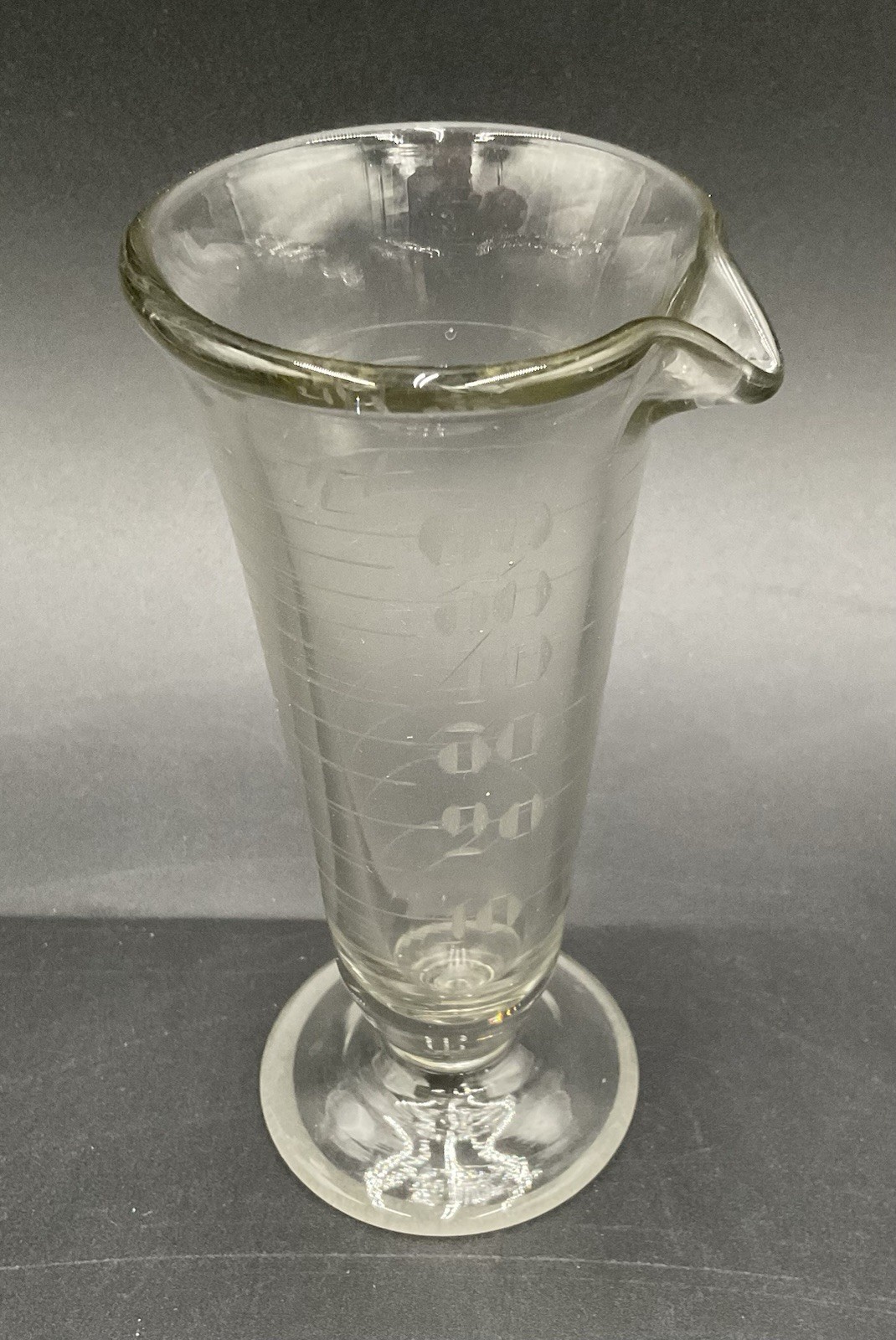 VTG Armstrong Cork Company Laboratory 60cc Etched Glass Beaker Footed 5.25”
