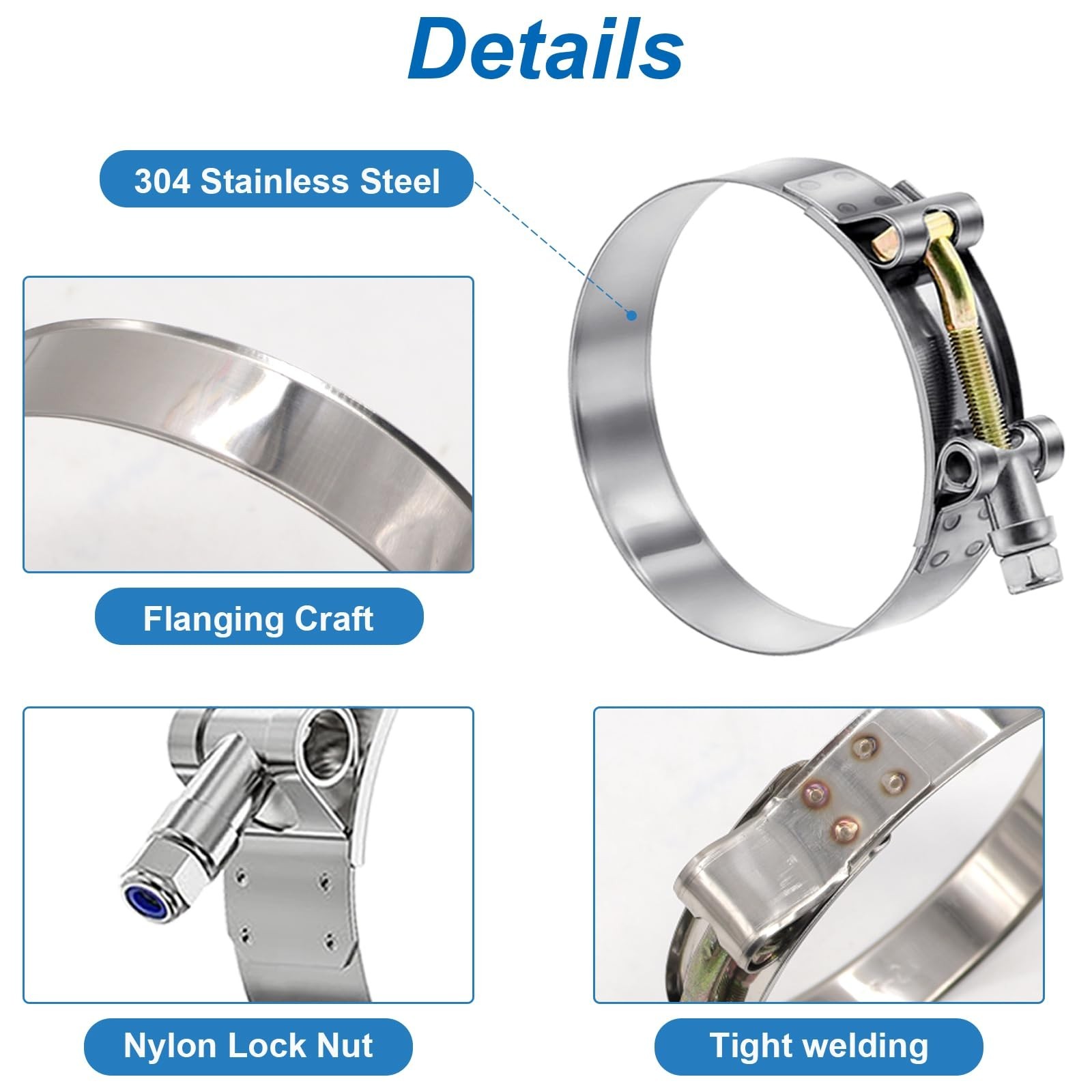 Stainless Steel T Bolt Hose Clamps 16 Piece Set 28-91mm for 3/4 to 3 Inch ID Use
