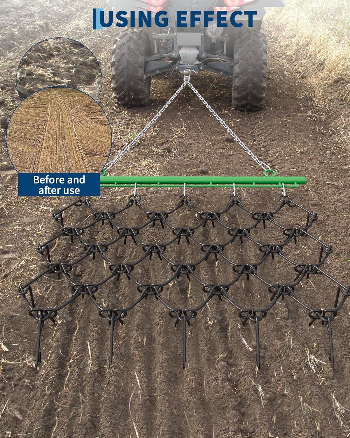 Drag Harrow for ATV & Tractor, 4×4 ft & 5×4.5 ft, 3/8″ 1/2″ Teeth, Tow Behind