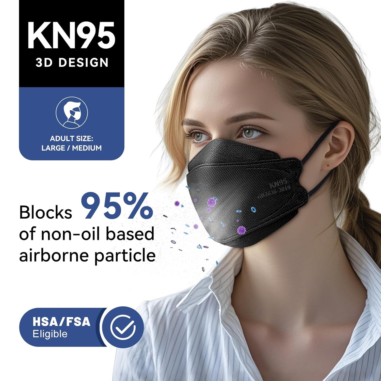 KN95 Face Mask Disposable Adults – 100 Pack 5 1 Count (Pack of 100), Black