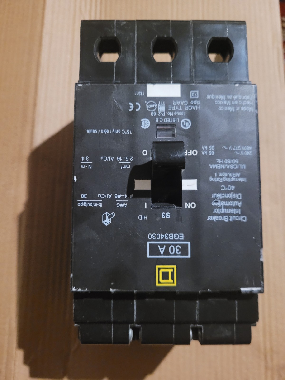 SQUARE D EGB34030 Bolt-On Circuit Breaker 3 Pole 30A 480/277V 35kA