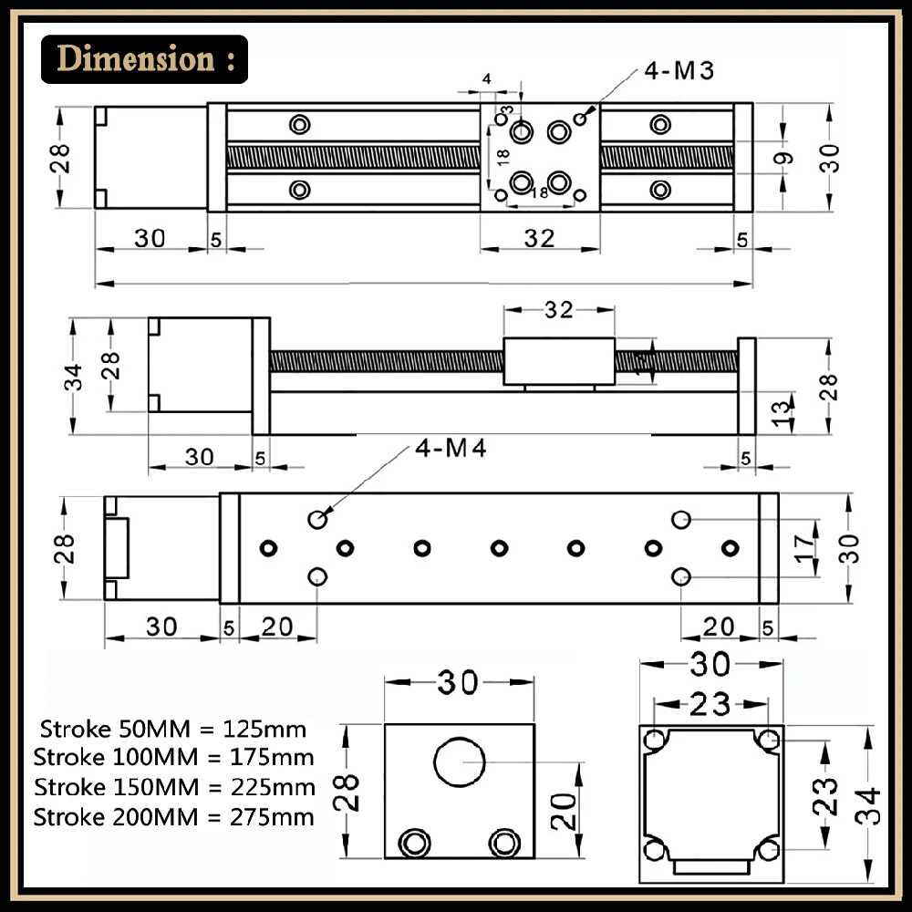 50mm Mini CNC Slide Table Linear stage 1mm Pitch 0.07Nm NEMA11 stepper motor Kit