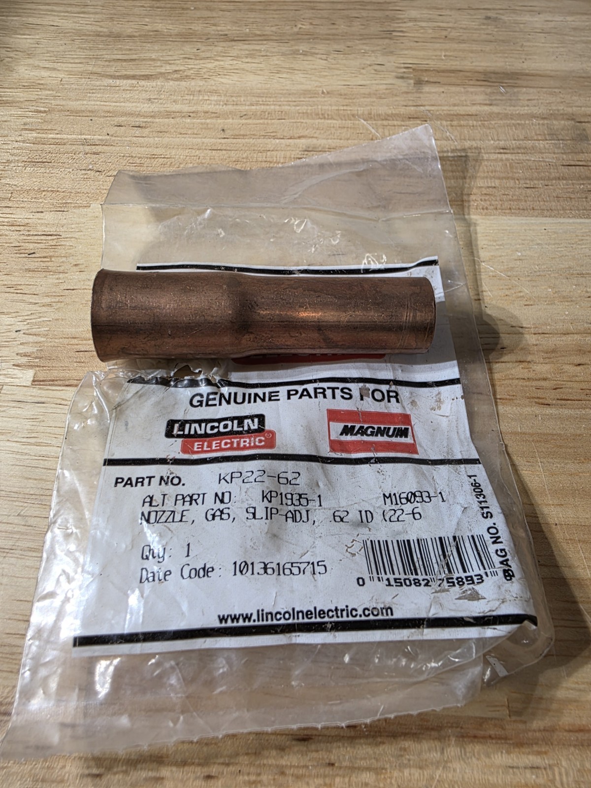Lincoln Electric Gas Nozzle Slip Adj .62 in (15.7 mm) inner diameterKP22-62 4pk