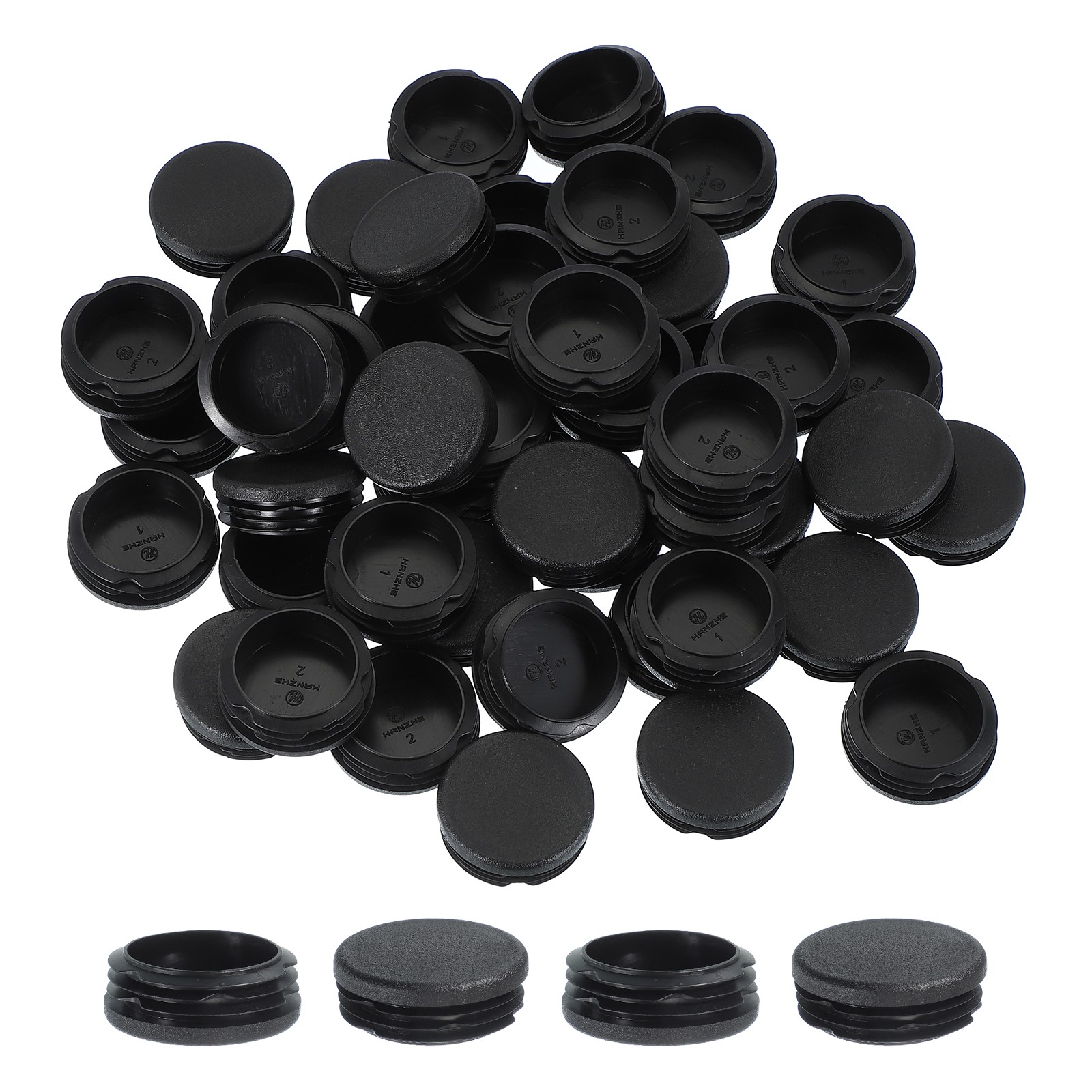1-3/4 Inch Plastic Tubing End Caps, 50 Pcs Round Hole Plug Insert, Black