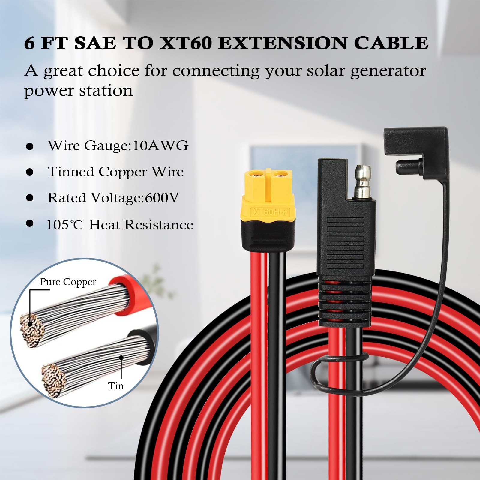 6FT XT60 Female to SAE Cable with SAE Polarity Reverse Adapter for Portable P
