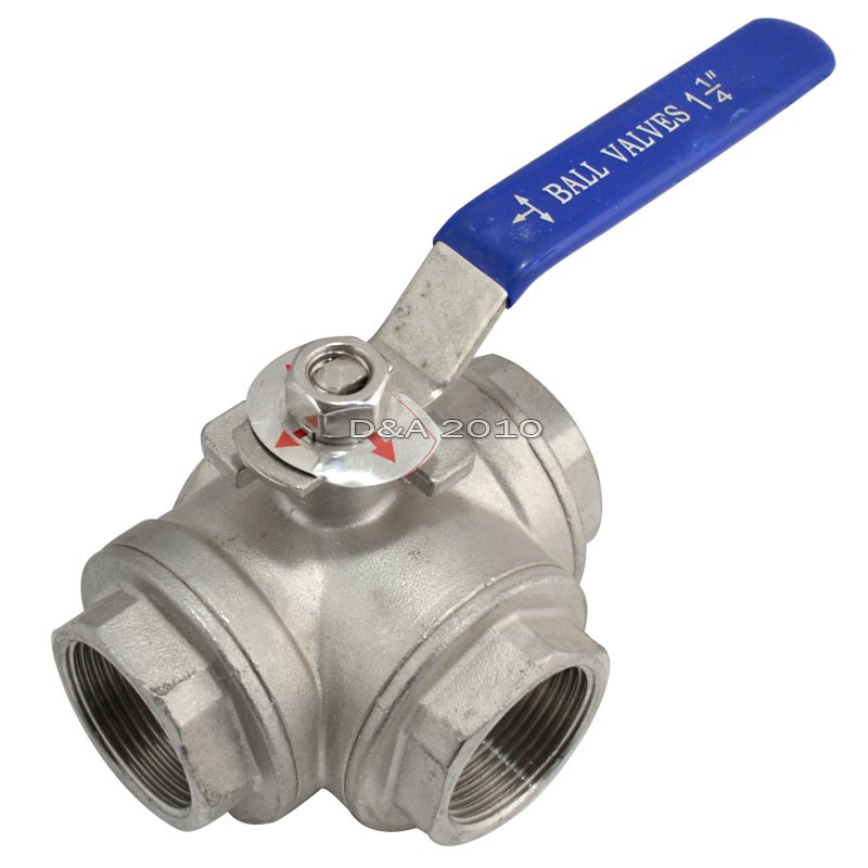 1-1/4″ 1.25″ NPT 3-way threaded Ball Valve Female Port T Type WOG1000 SS 304