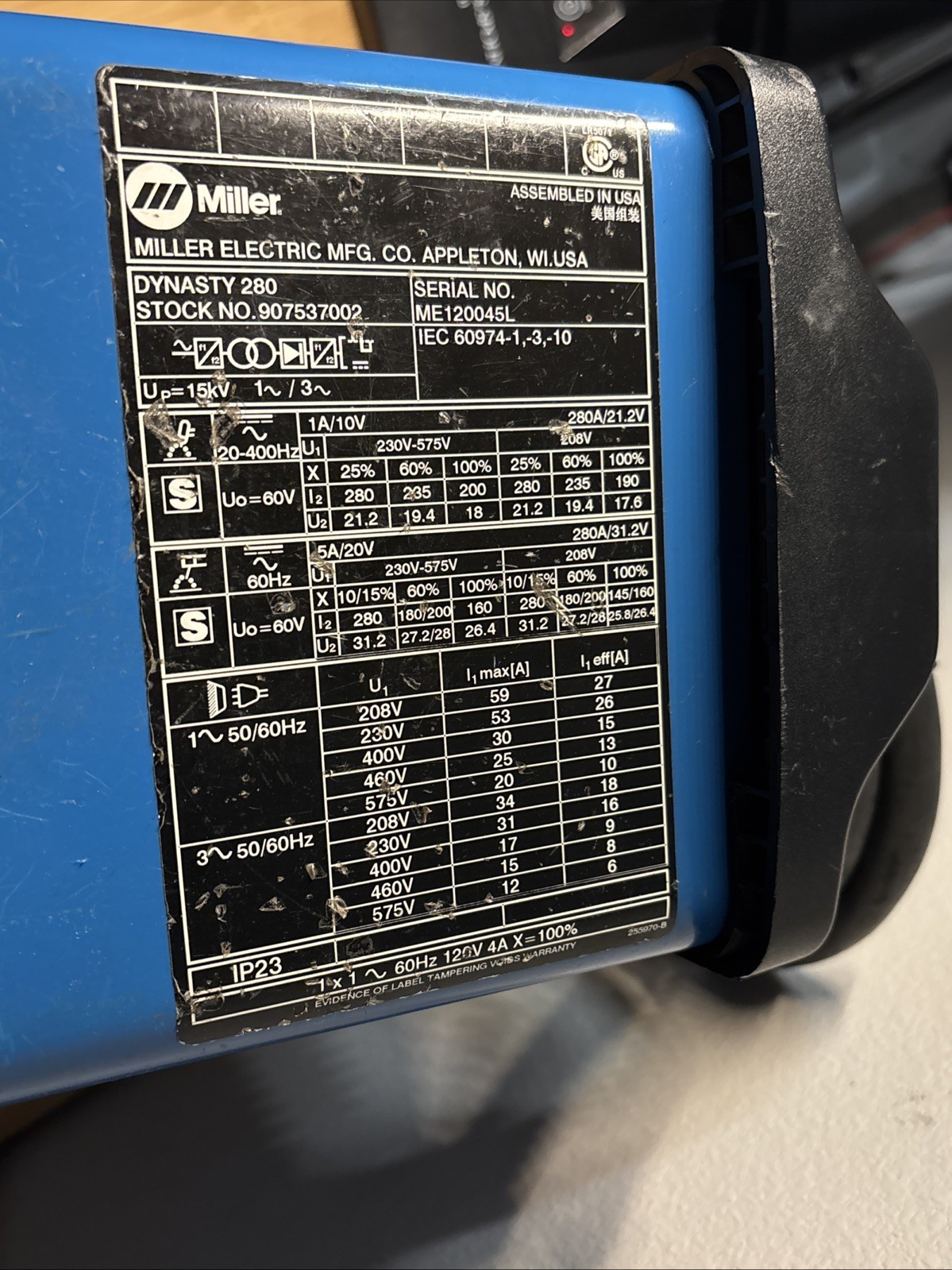 Miller Dynasty 280 AC/DC TIG & Stick Welder Welding Machine 907537002