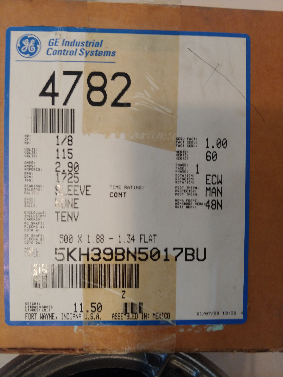 GE 4782 Industrial Control Systems, 5KH39BN5017BU, 1/8 HP MOTOR