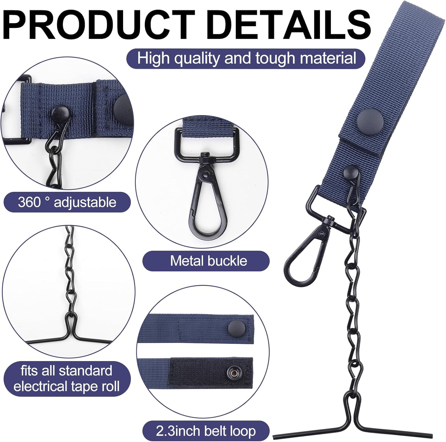 2-Pack Electrical Tape Holder with Keyring and Snap Loop, Blue