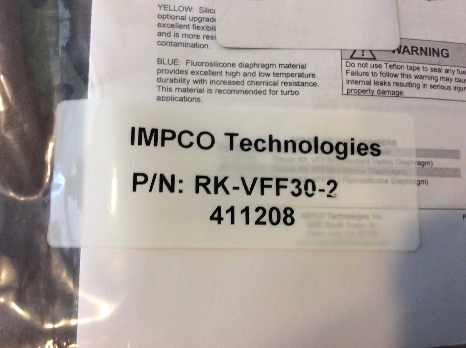 IMPCO VFF30 Lockoff / Filter Repair Kit SYLP5020 LP Repair kit IMPCO