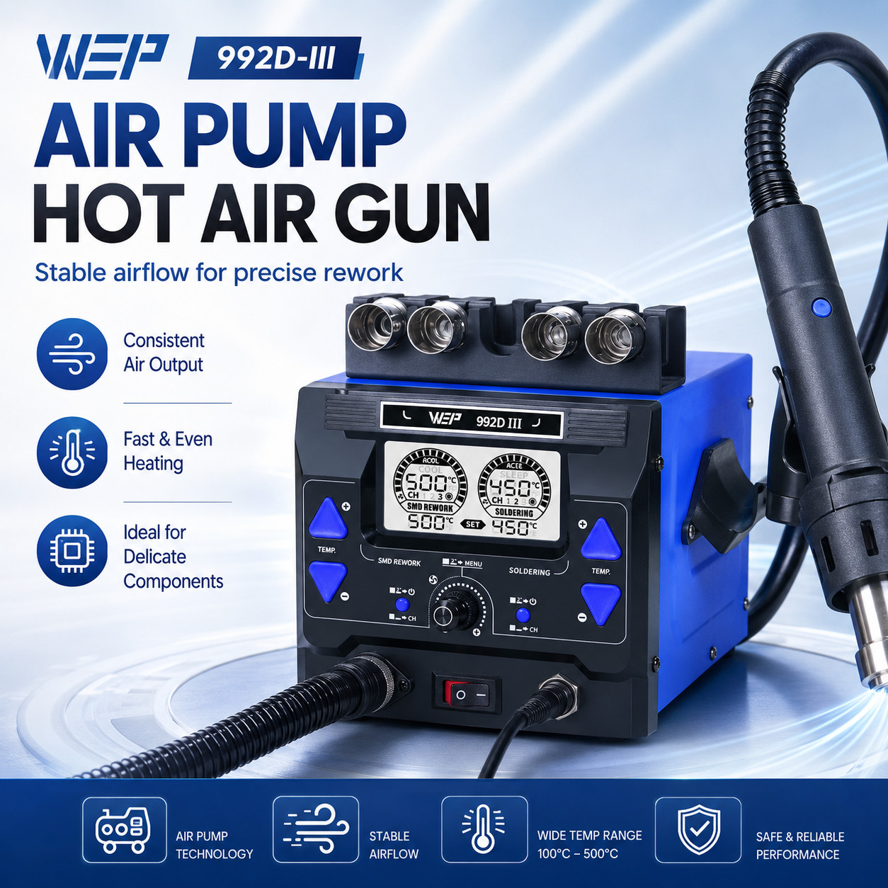WEP 992D-III Digtial soldering Station kit Precision Hot Air Gun rework station
