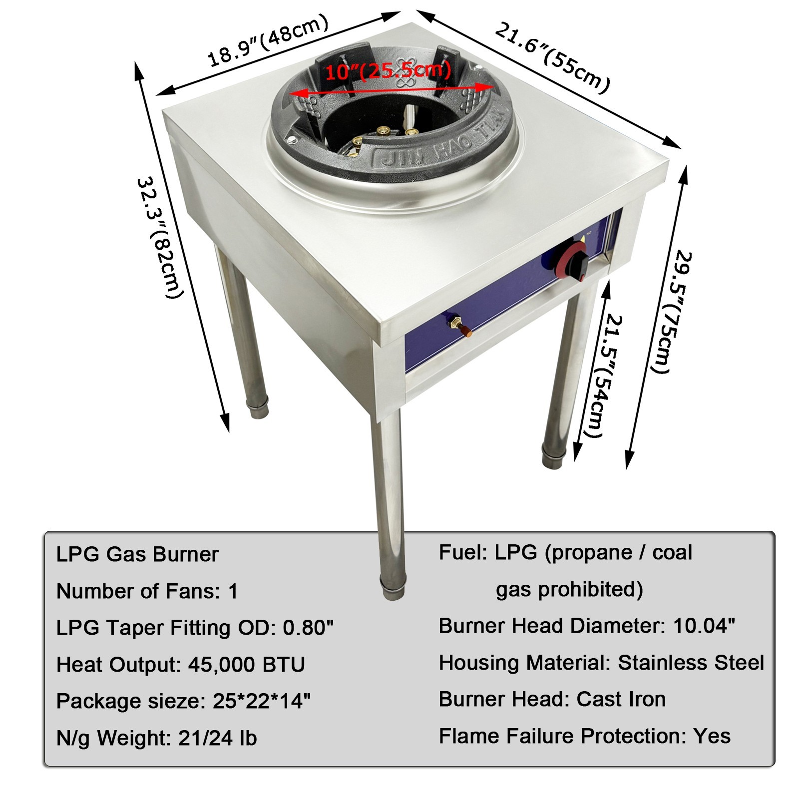 USED 10″ LPG Chamber Single Burner 45,000 BTU Commercial Gas Wok Gas Stove