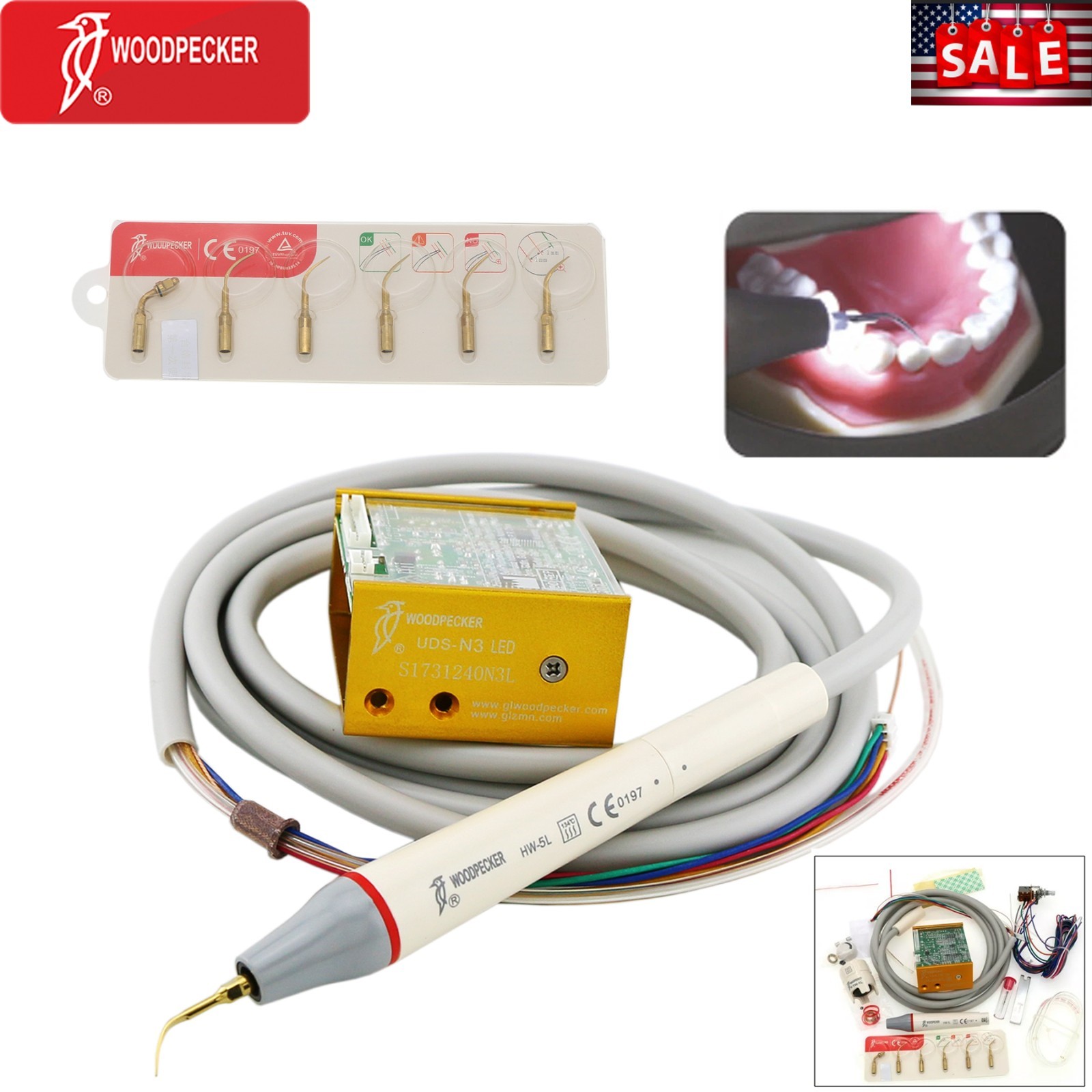 US Woodpecker Dental Ultrasonic Piezo Scaler Built in UDS-N2/3 LED Handpiece EMS
