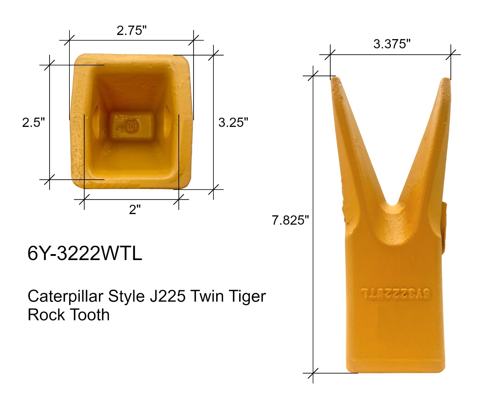 5 Cat J225 Style Twin Tiger Rock Teeth, 135-8228 with Pins & Retainers