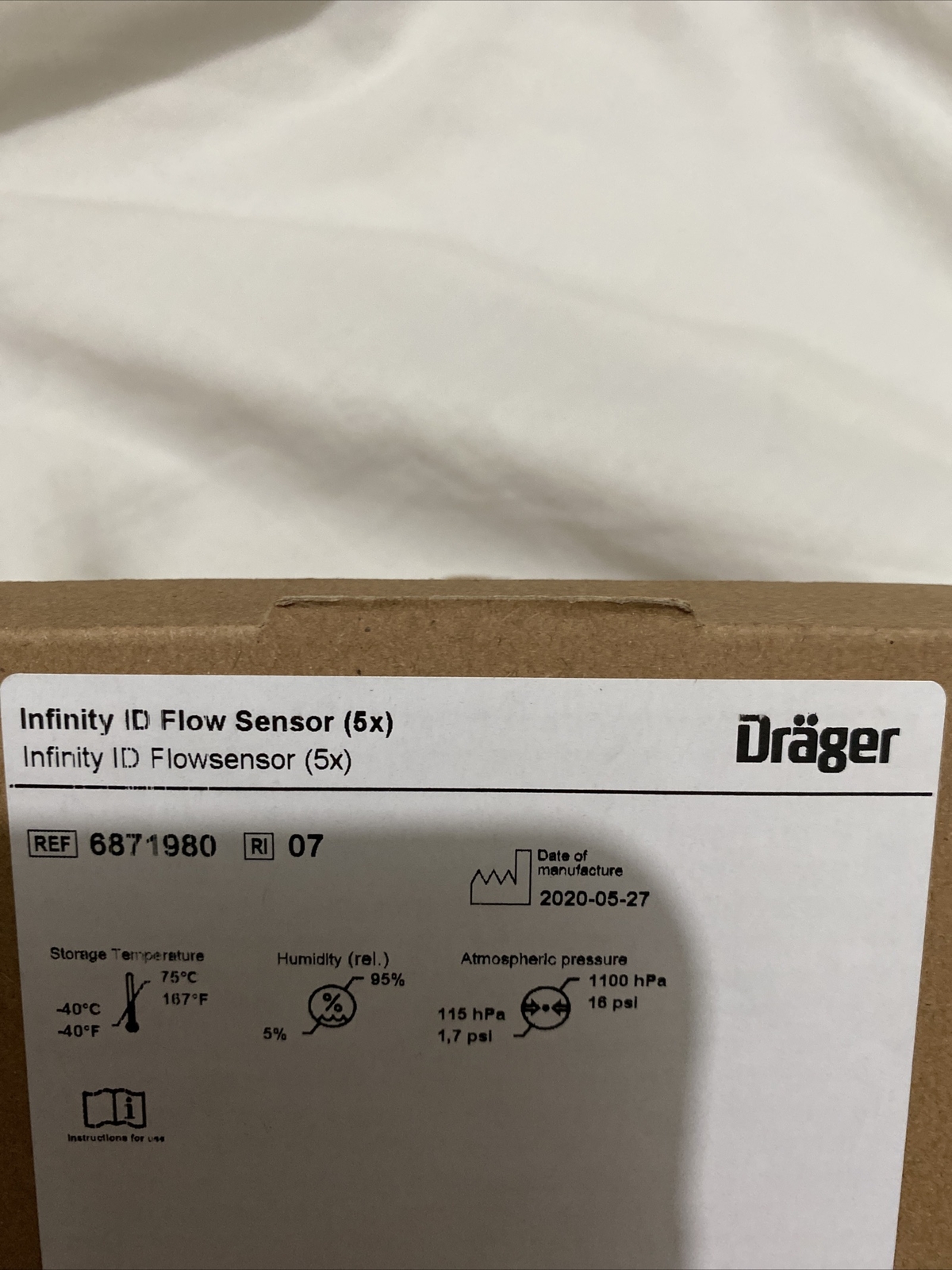 Drager Infinity ID Flow Sensor Ref 6871980 1 Box of 5 units