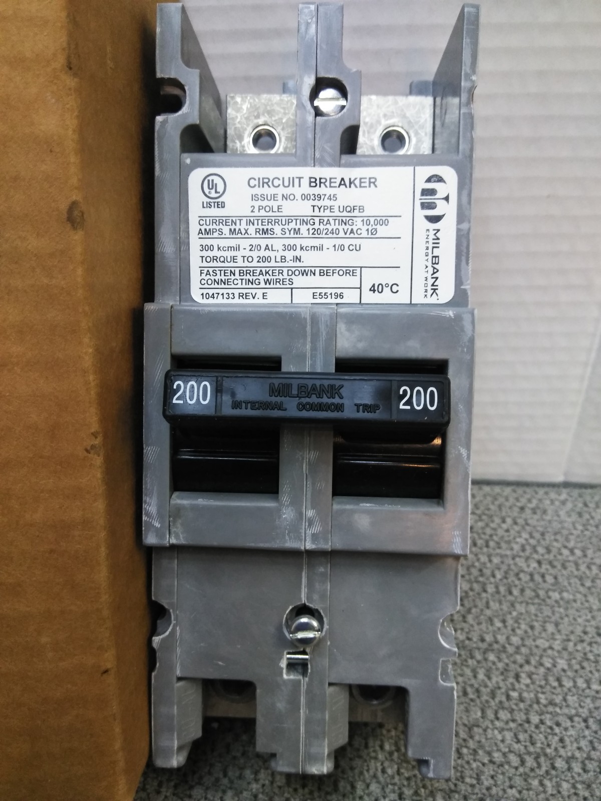 NEW Milbank 200 Amp 2 Pole Type UQFB Circuit Breaker 200A 2P 240V UQFB-200