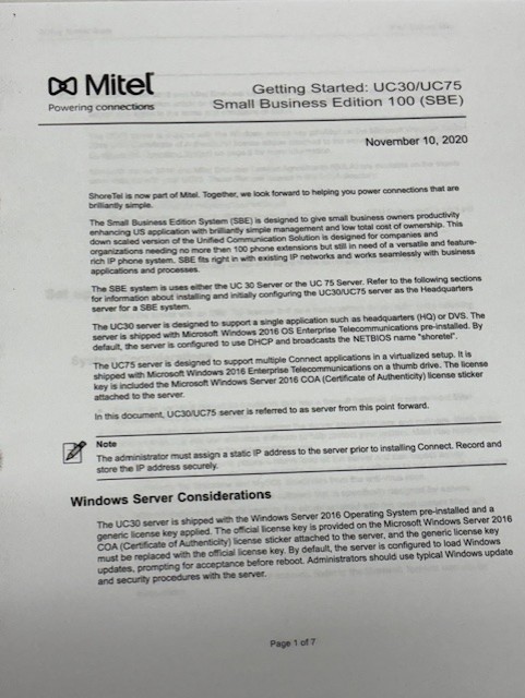 Mitel UC Server 30 Small Business Edition ST008, 1 TB Hard Drive, 8 GB RAM @@