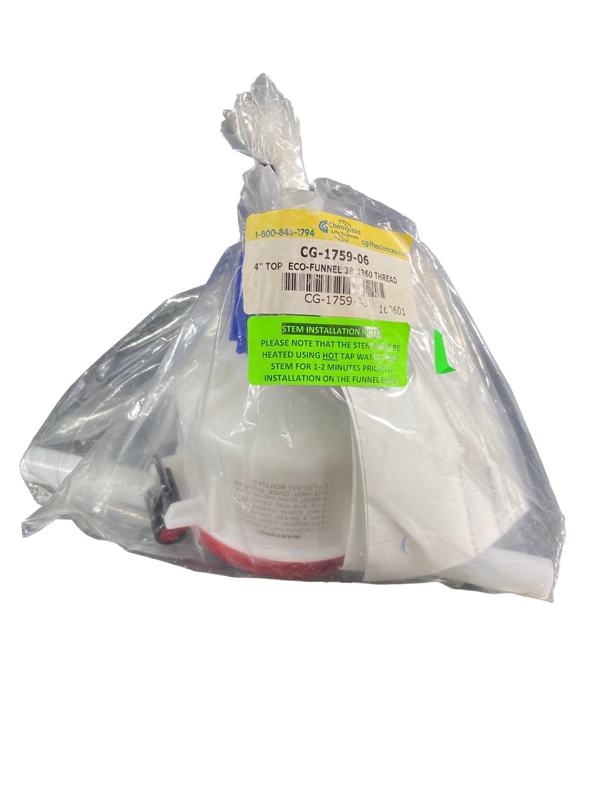 CHEMGLASS Eco Funnel 4″ Top Diameter 38-430 Thread Waste Container CG-1759-06