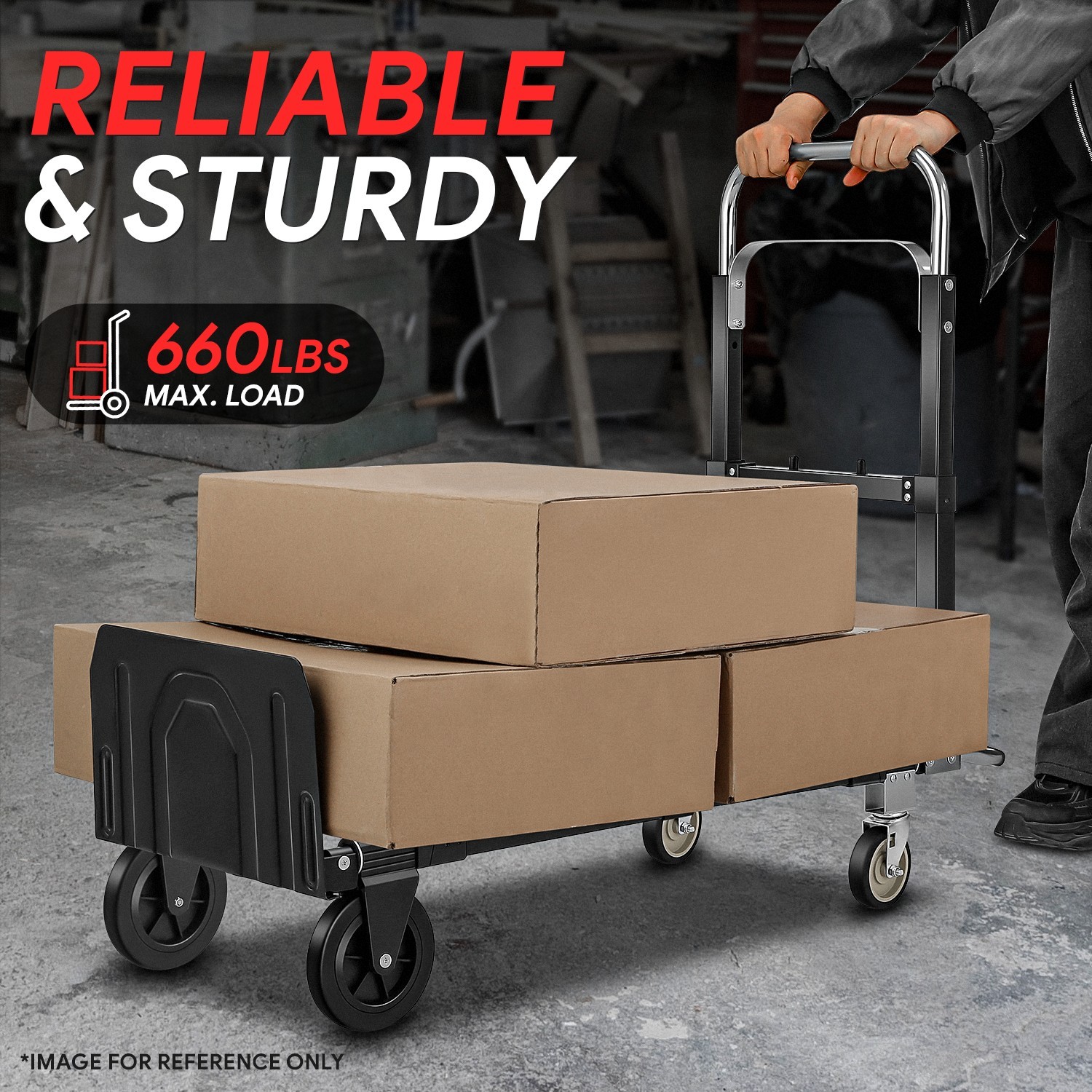 2-IN-1 660lbs Heavy Duty Aluminum Steel Folding Hand Truck Luggage Trolley Cart