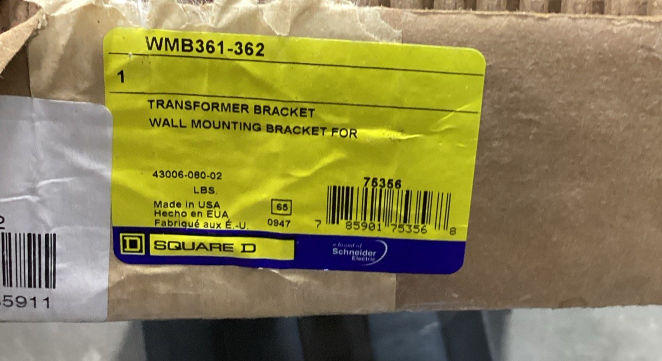Square D WMB361-362 Wall Mount Bracket For Dry Type Transformers