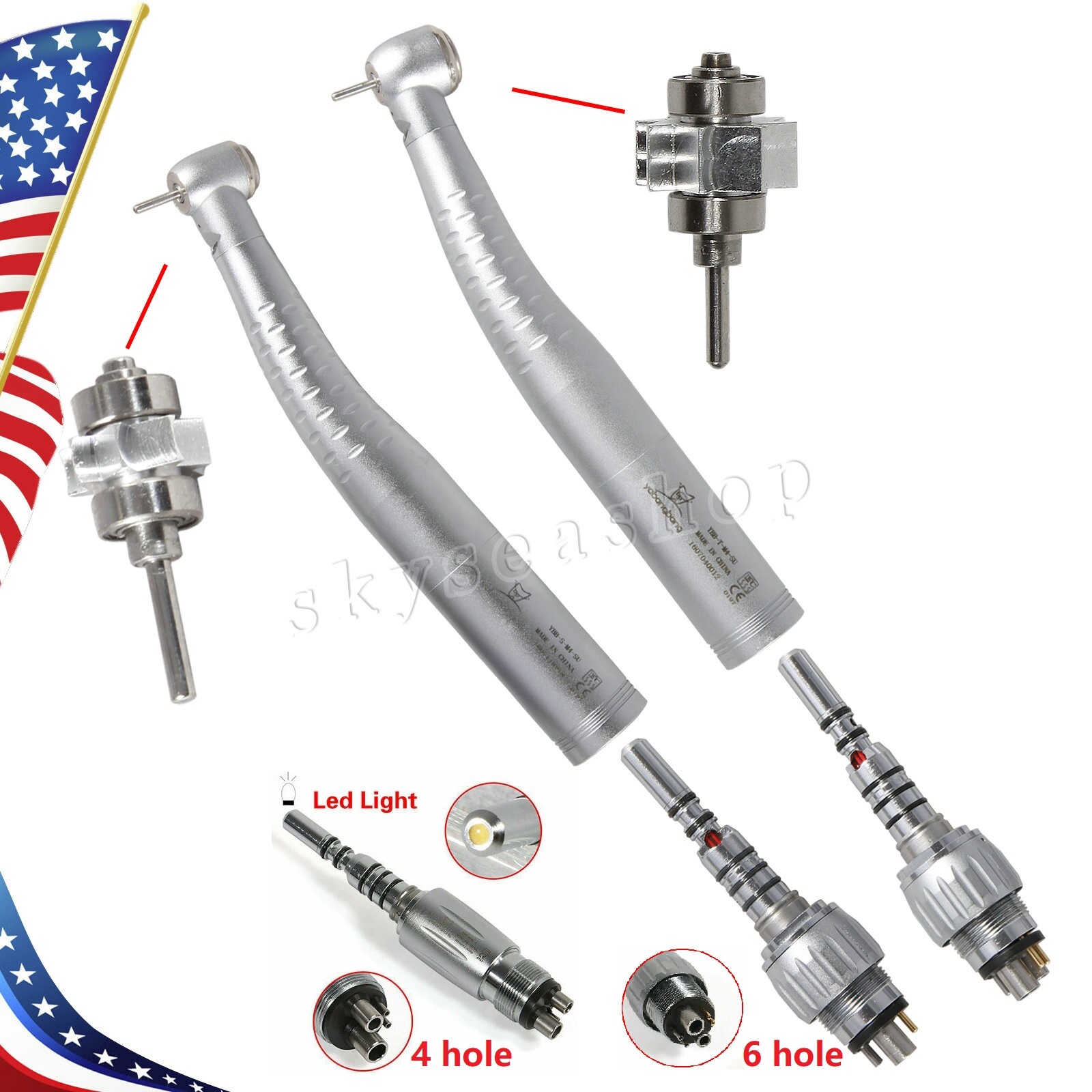 Dental Fiber Optic LED Handpiece Fast Turbine / LED Quick Coupler 4Hole/6Hole