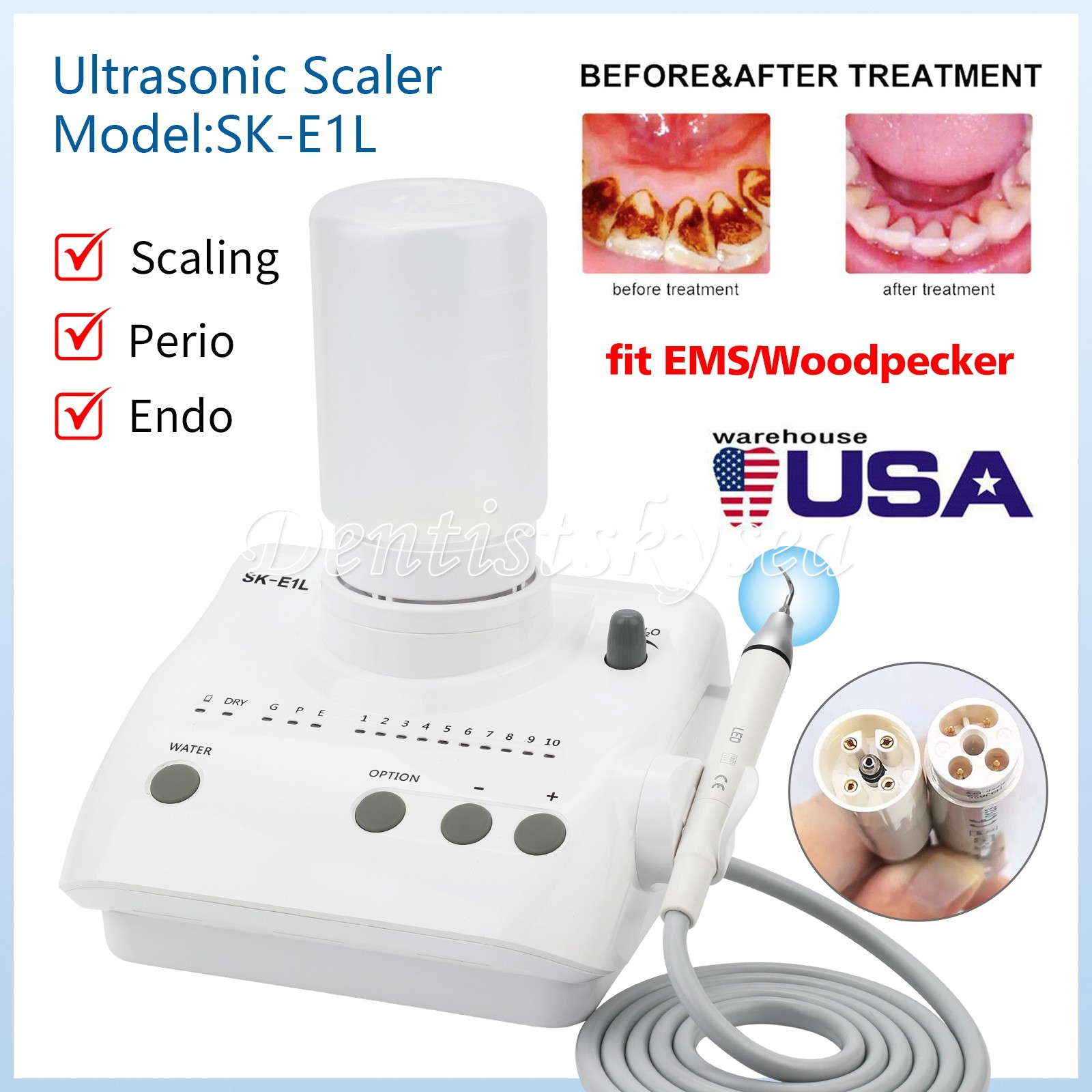 Dental SK-E1L LED Handpiece Ultrasonic Piezo Scaler Fit EMS Cavitron LED