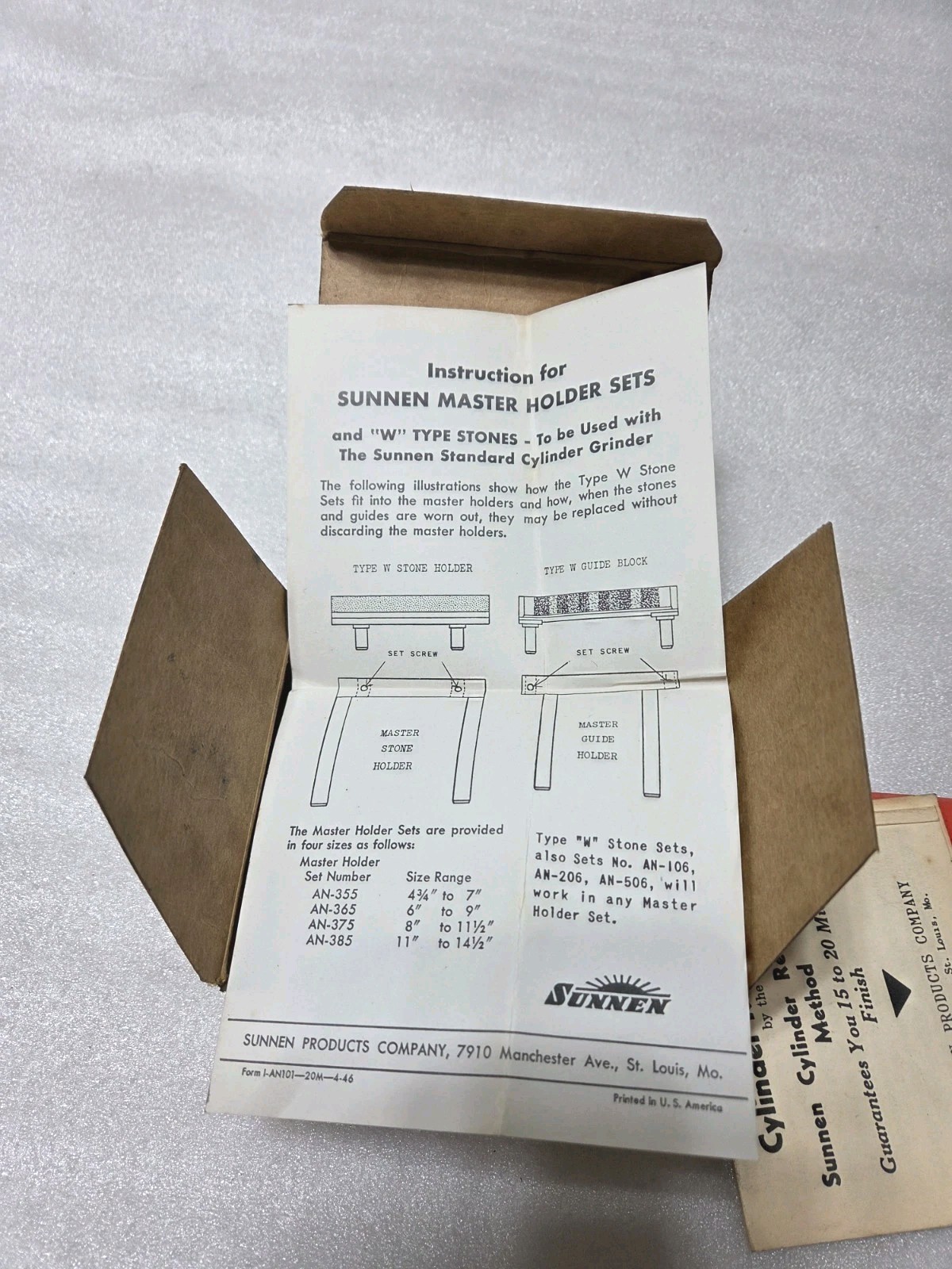 SUNNEN AN-506 Honing Stone Set For Cast Iron, 280 Grit, 4.7″ -15.0″ range NOS