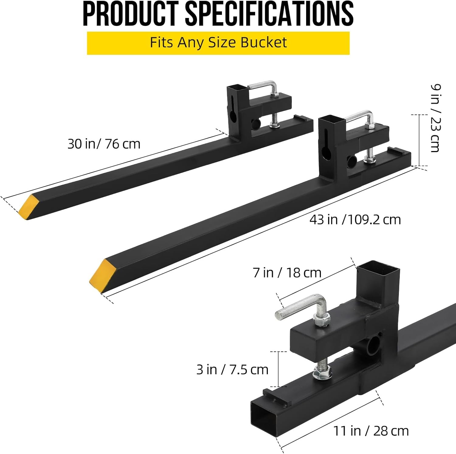 43″/60″ 2000/4000lbs Clamp on Pallet Forks for Bucket Tractor Loader Skid Steer