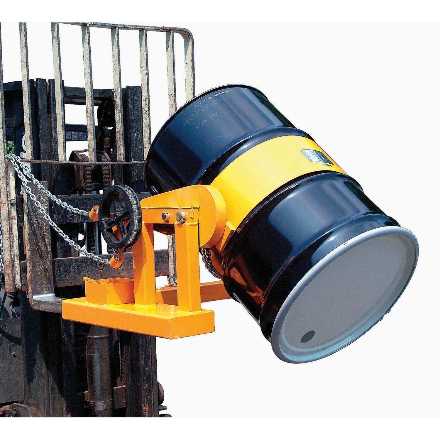 Forklift Tilting 55 Gallon Drum Dumper Steel Yellow 800 Lb. Capacity