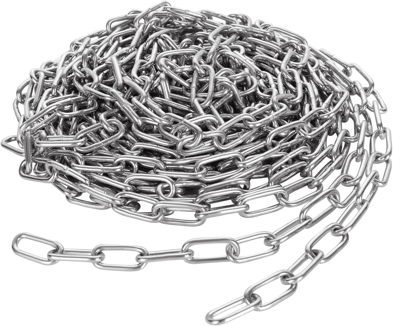 8M Galvanized Metal Coil Chain, 1/8In × 26.25Ft Heavy Duty Chain Links 3mm Sm…